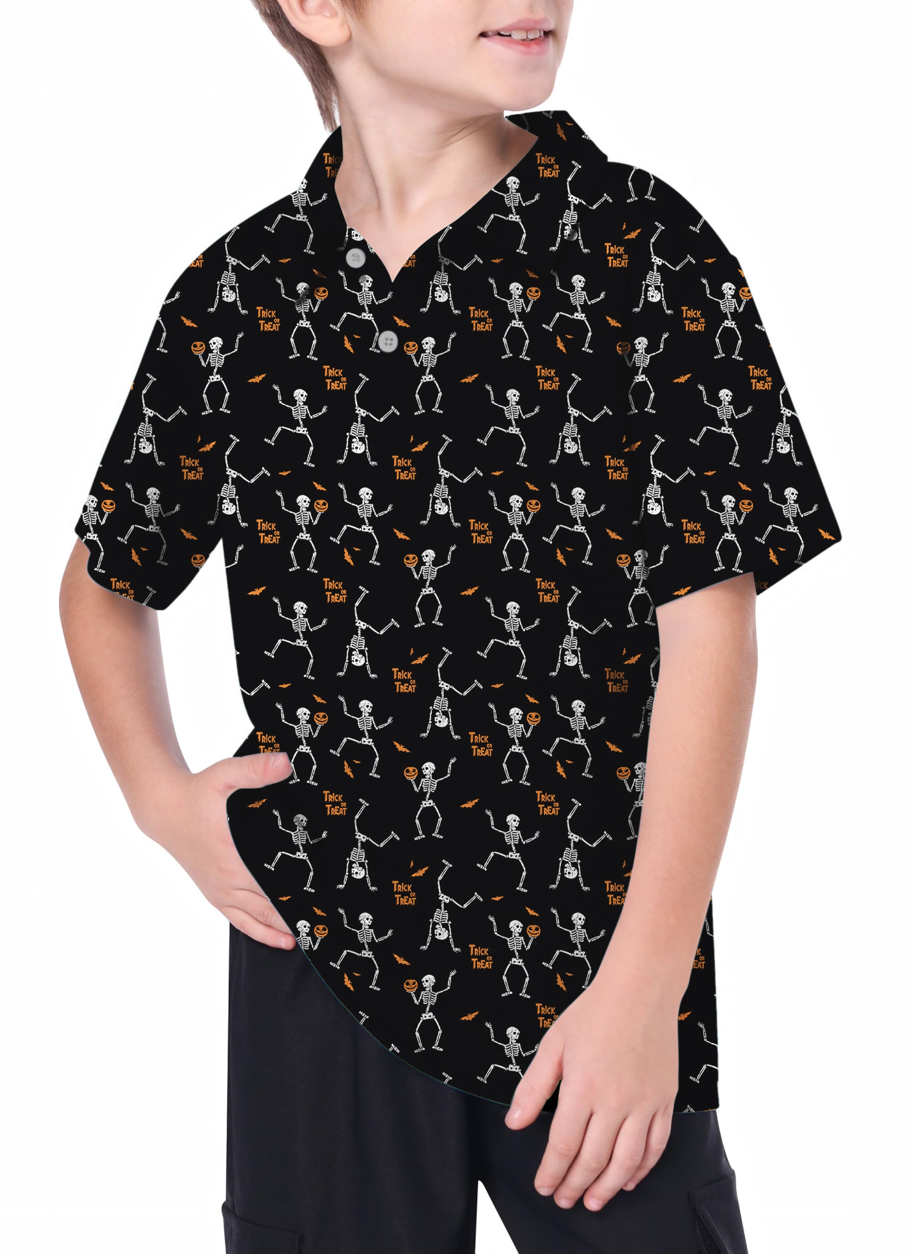 Youth Halloween Dancing Skeletons Golf Polo