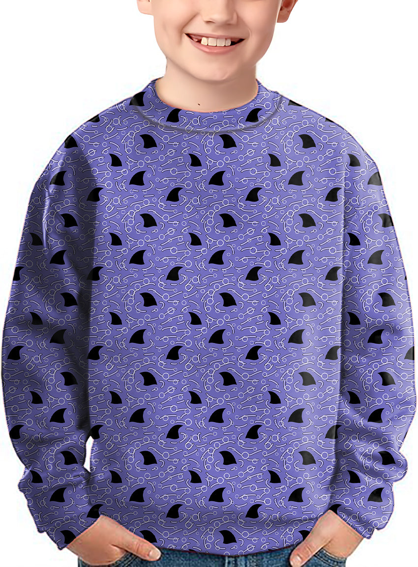 Shark Fin Seamless Crewneck Pullover Kids Ugly Sweater