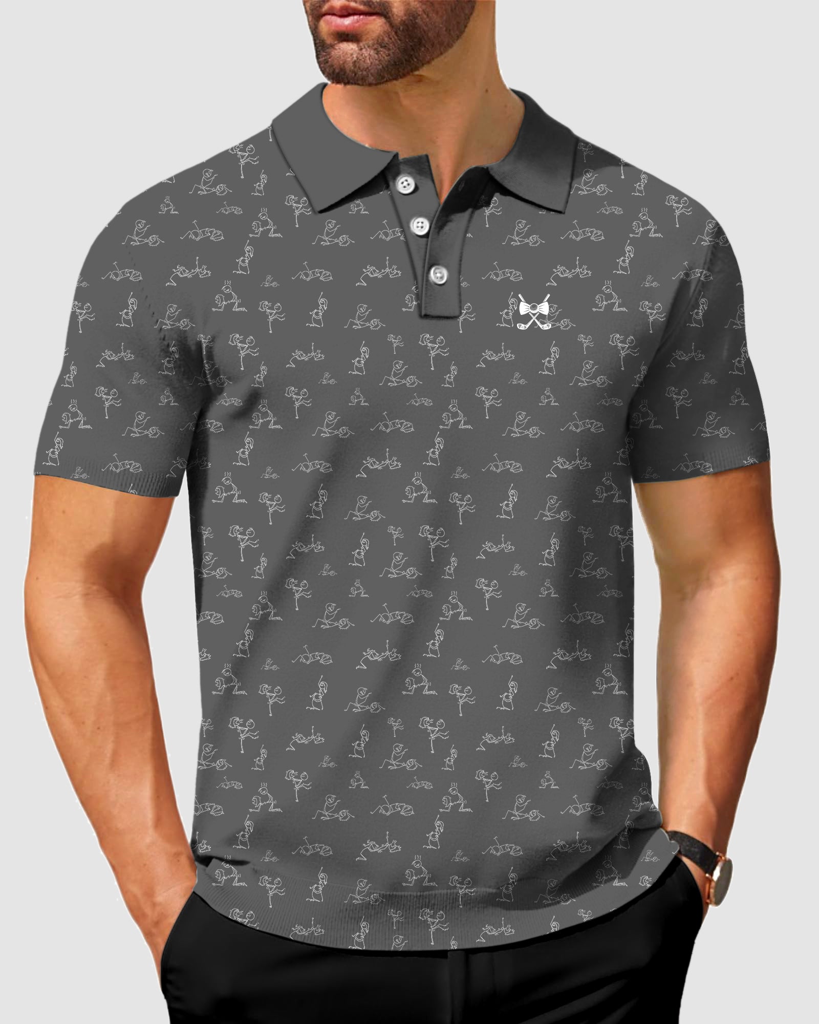 Men's Charcoal Funny Kamasutra Figures Golf Polo