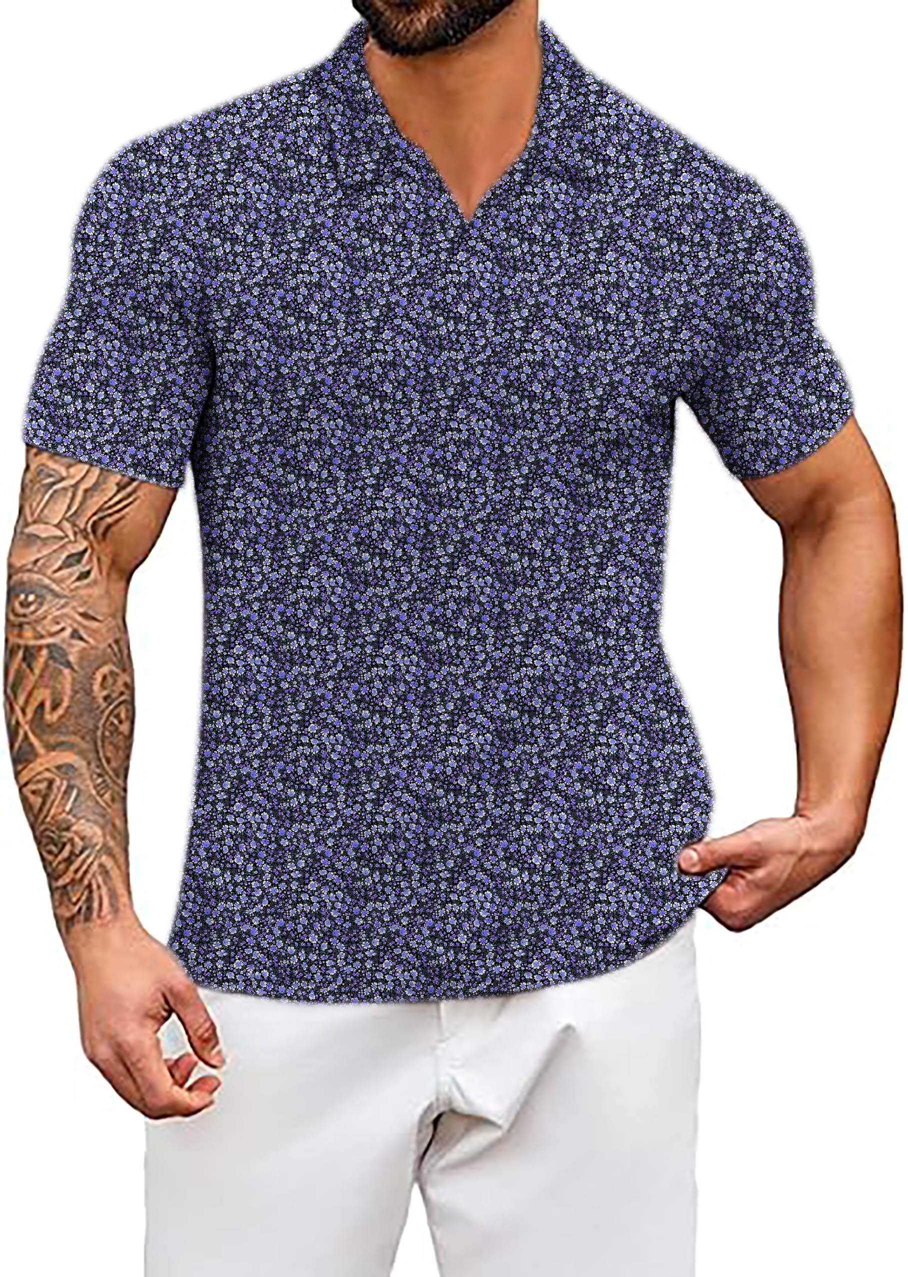 Men's Flowers V Neck Golf Polo Shirts