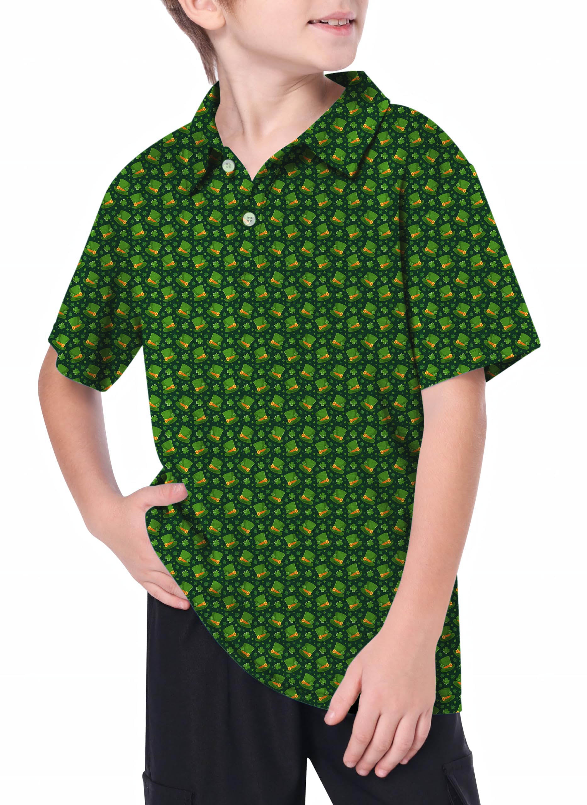 Youth Leprechaun hat clover leaf St. Patrick's Day Golf Polo