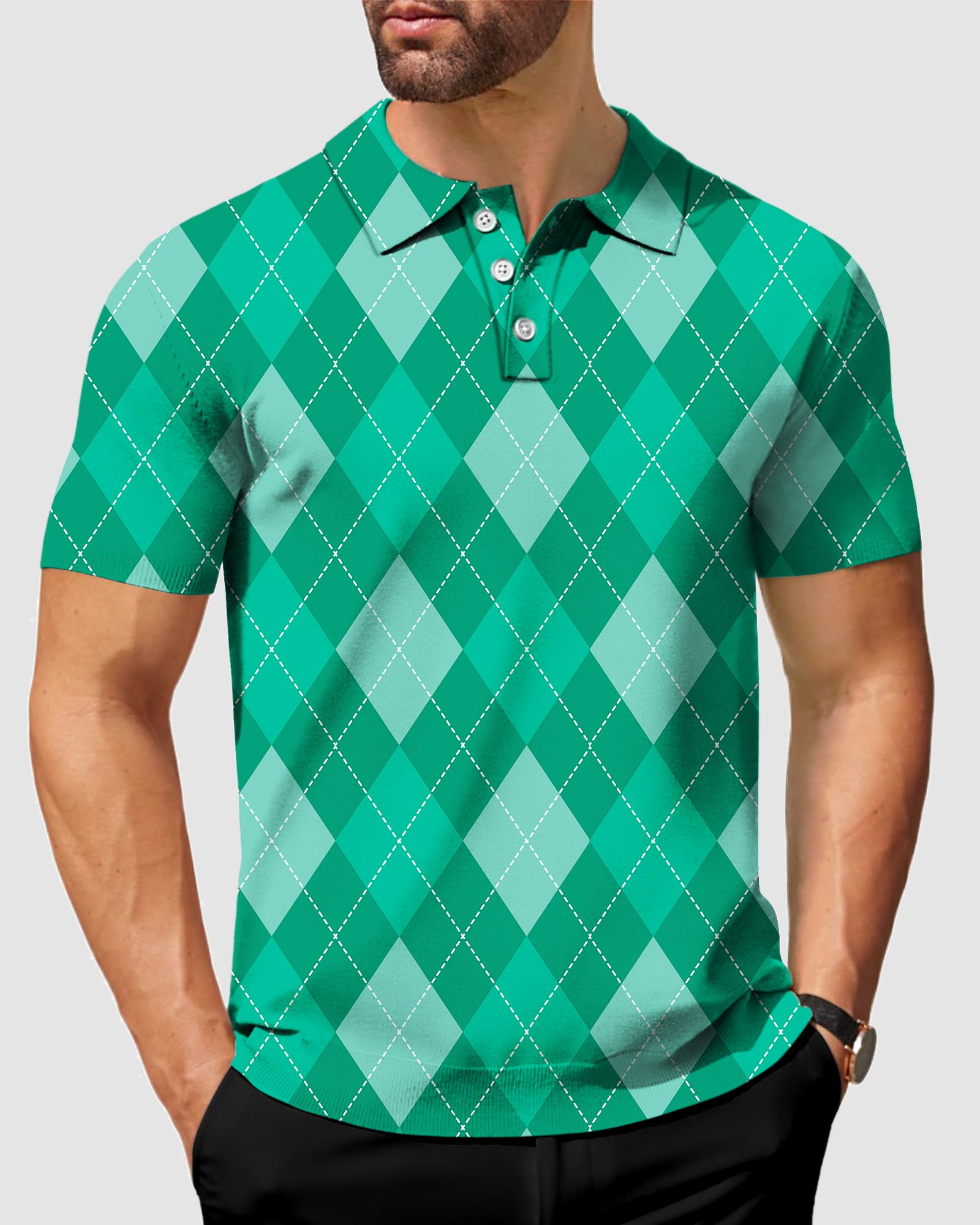 Men's Green Argyle Polo