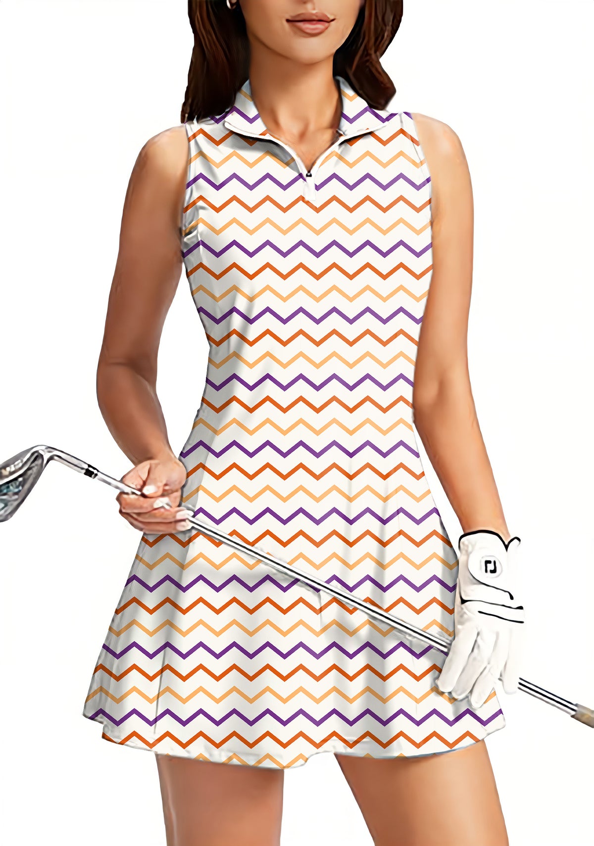 Colorful Halloween Waves Women's Golf Sleeveless Zipper Dresses Comes With Separate Matching Shorts