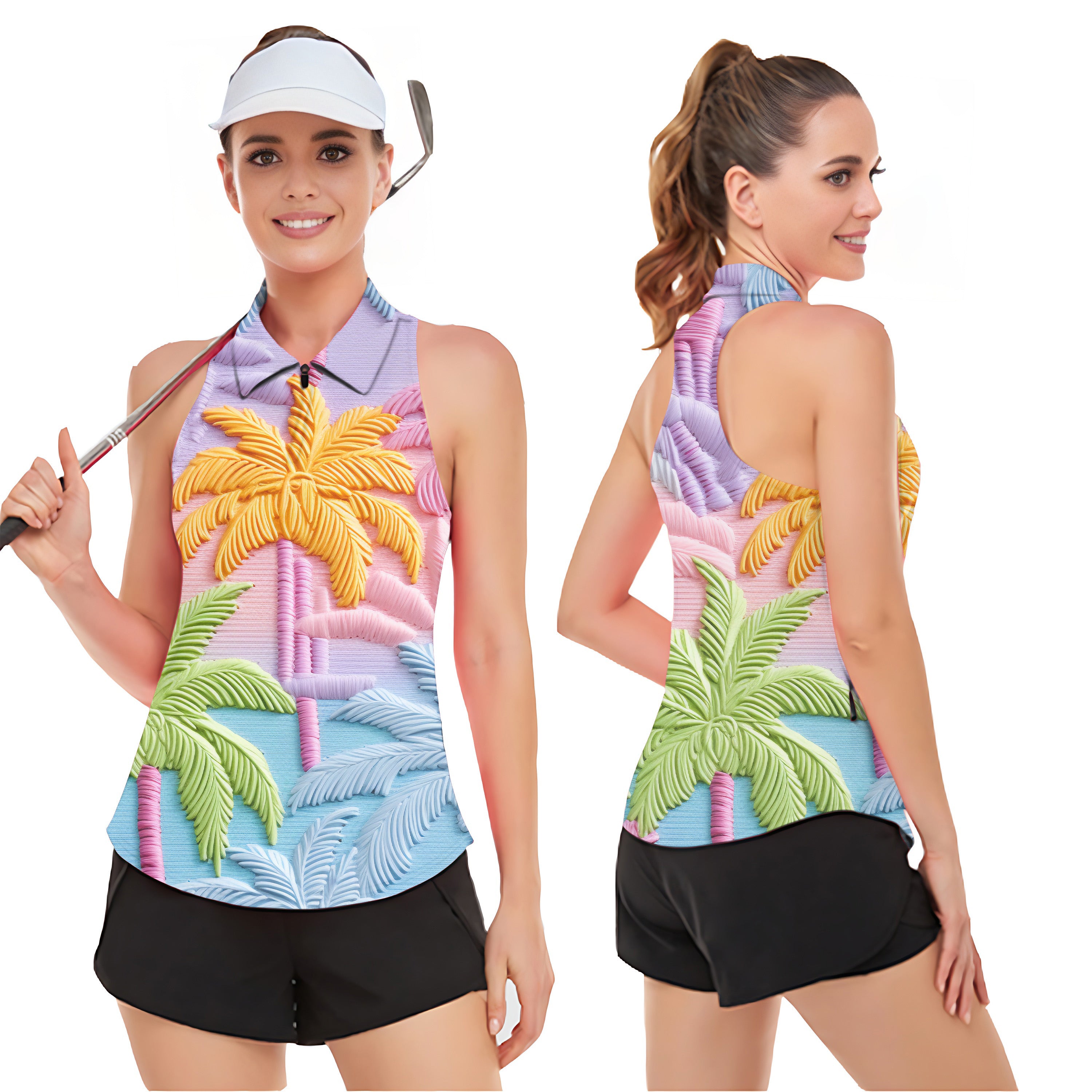 3D coconut trees Women’s Sleeveless Golf Tank Top Shirt Polo
