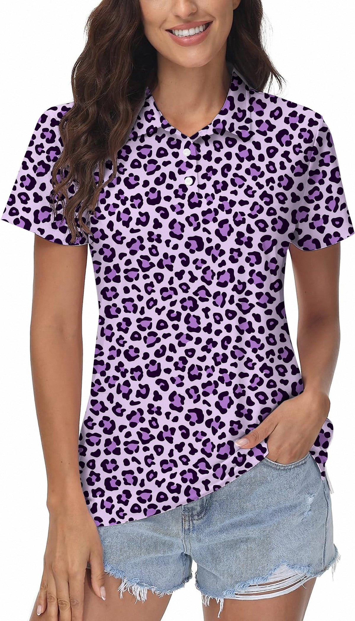 pink leopard print Women's Golf Polo