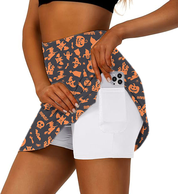 Women's Spooky Halloween Golf Skirts Inner Shorts Pocket