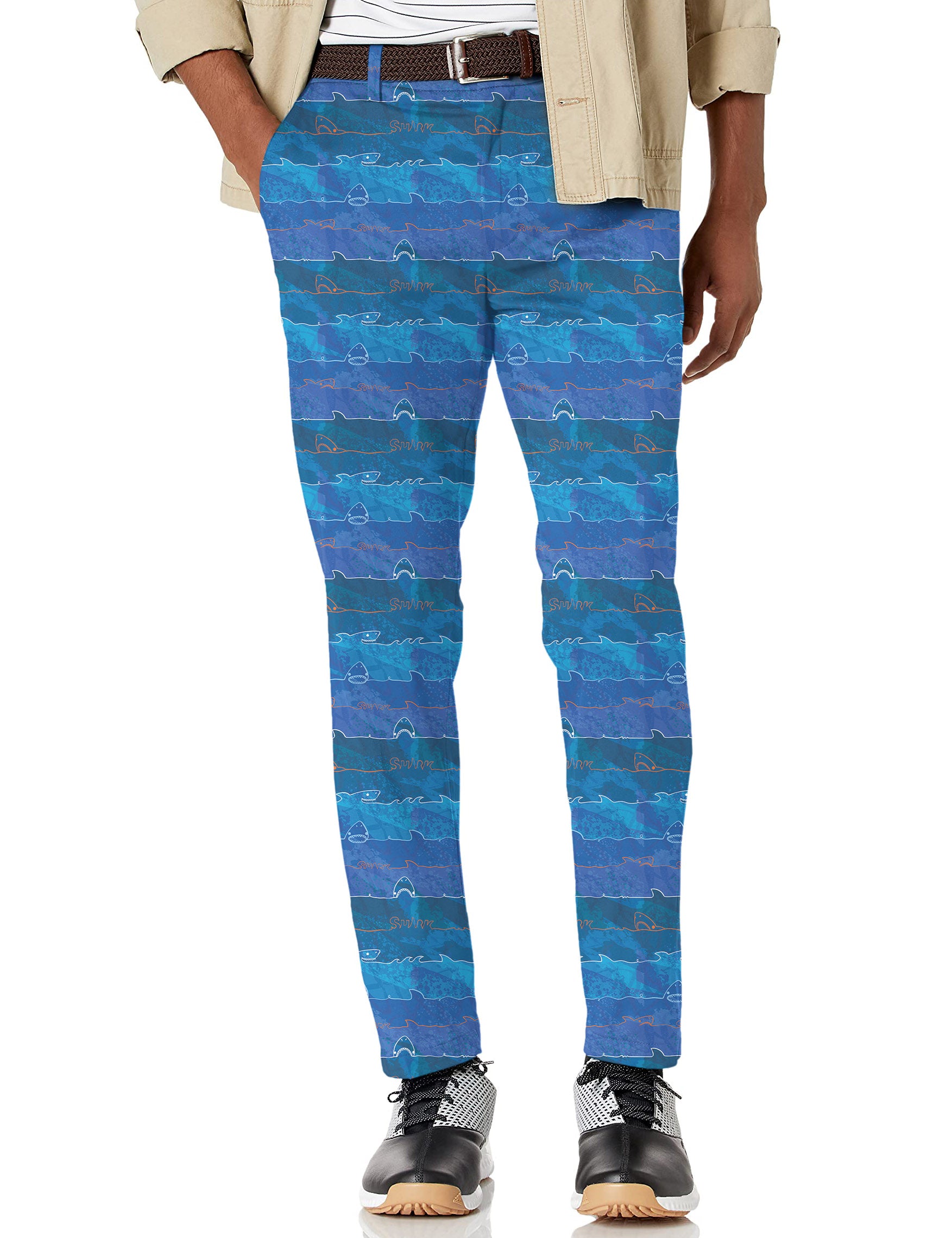 Men's blue clouds with golden edge Stretch Golf pants trousers