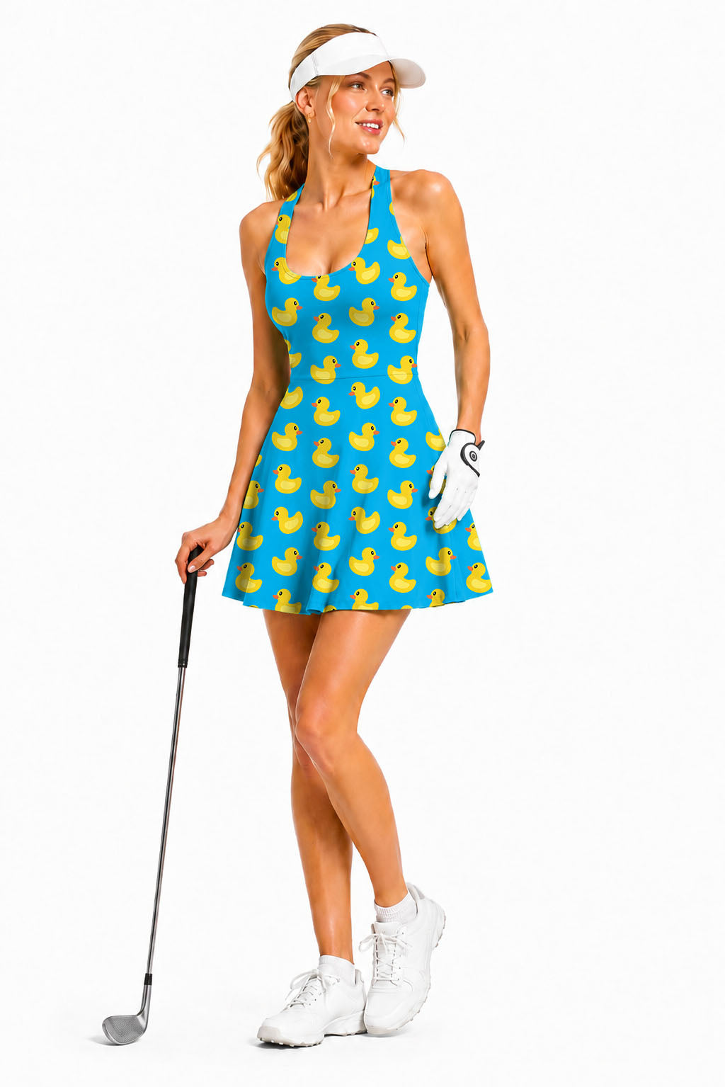 Yellow duck Women's Halter Golf Sleeveless Backless A-Line Short Skort Dress