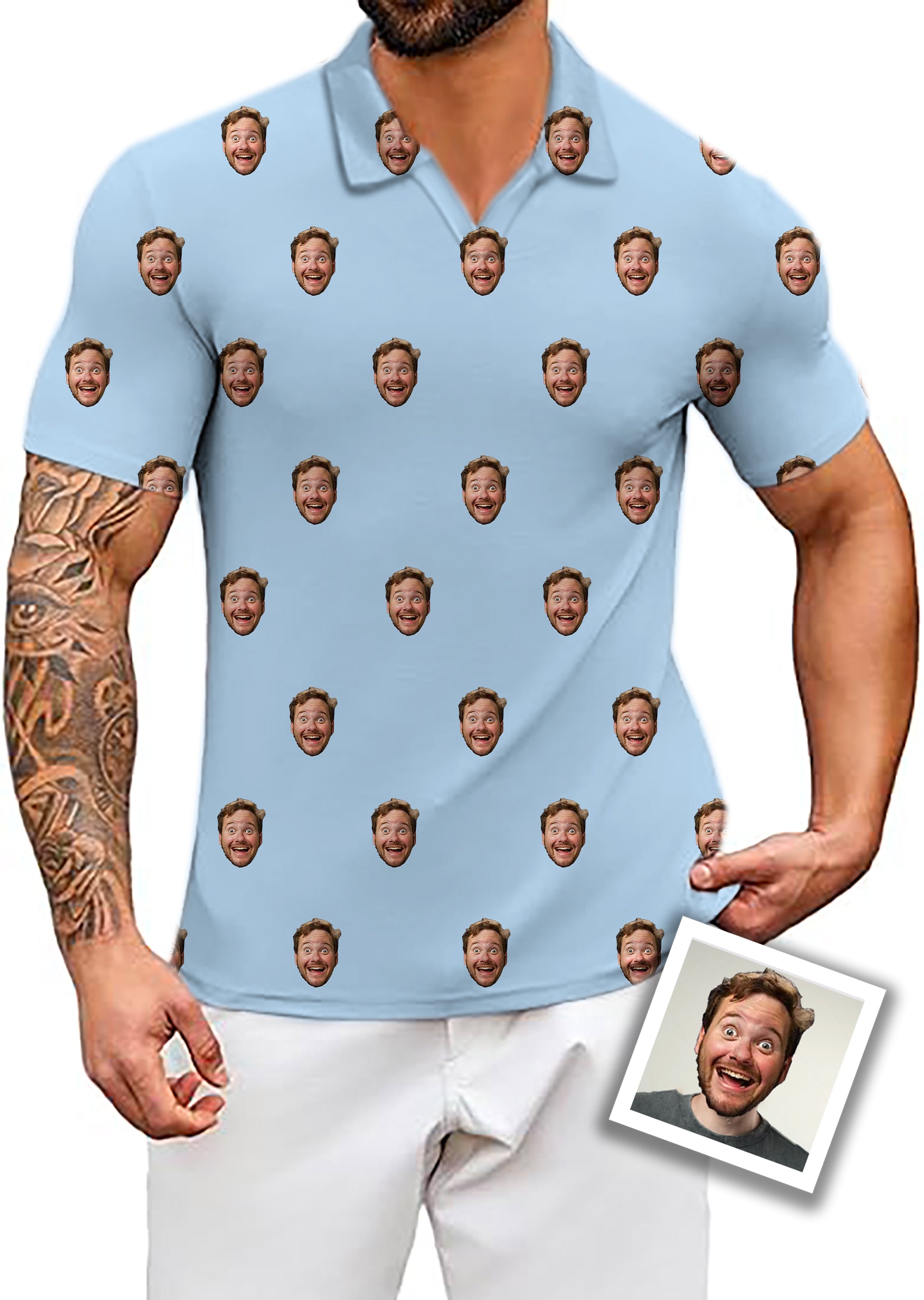 Men's Coconut Palm Navy Blue Ink Dots V Custom Photo Funny Face