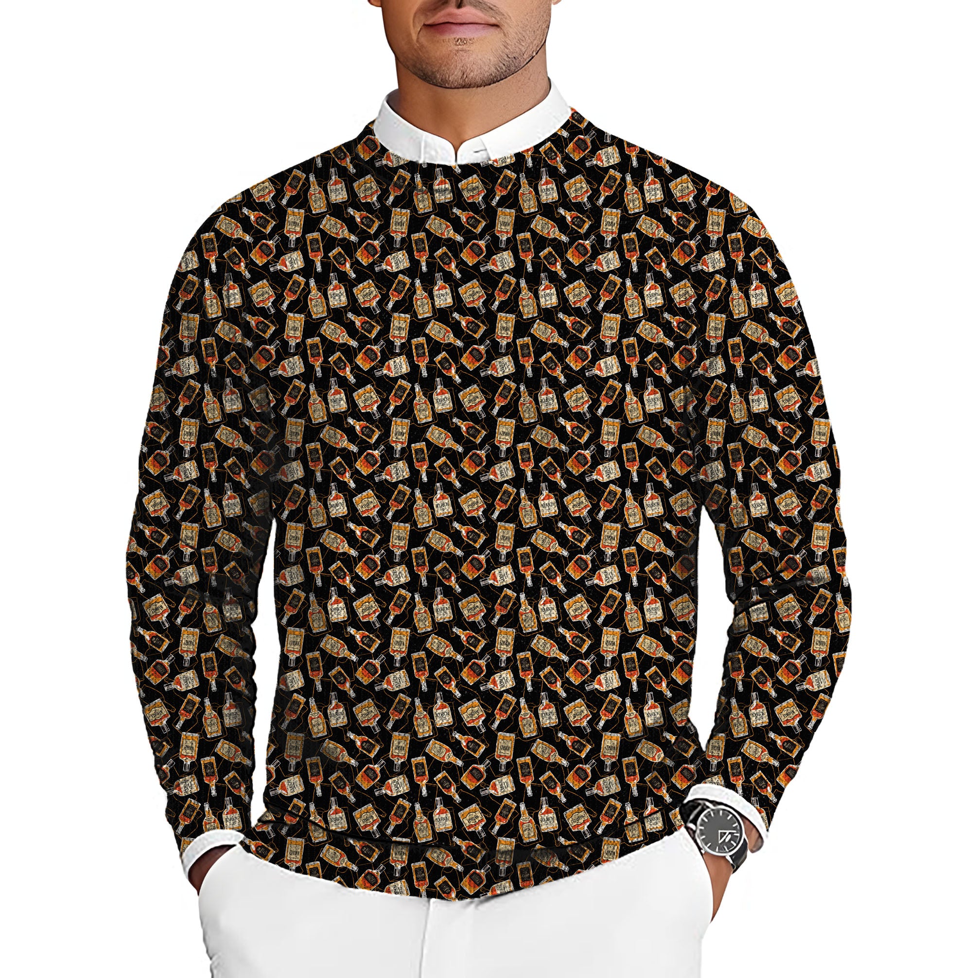 whiskey Men's Golf Crewneck Pullover Sweaters Ugly Sweater