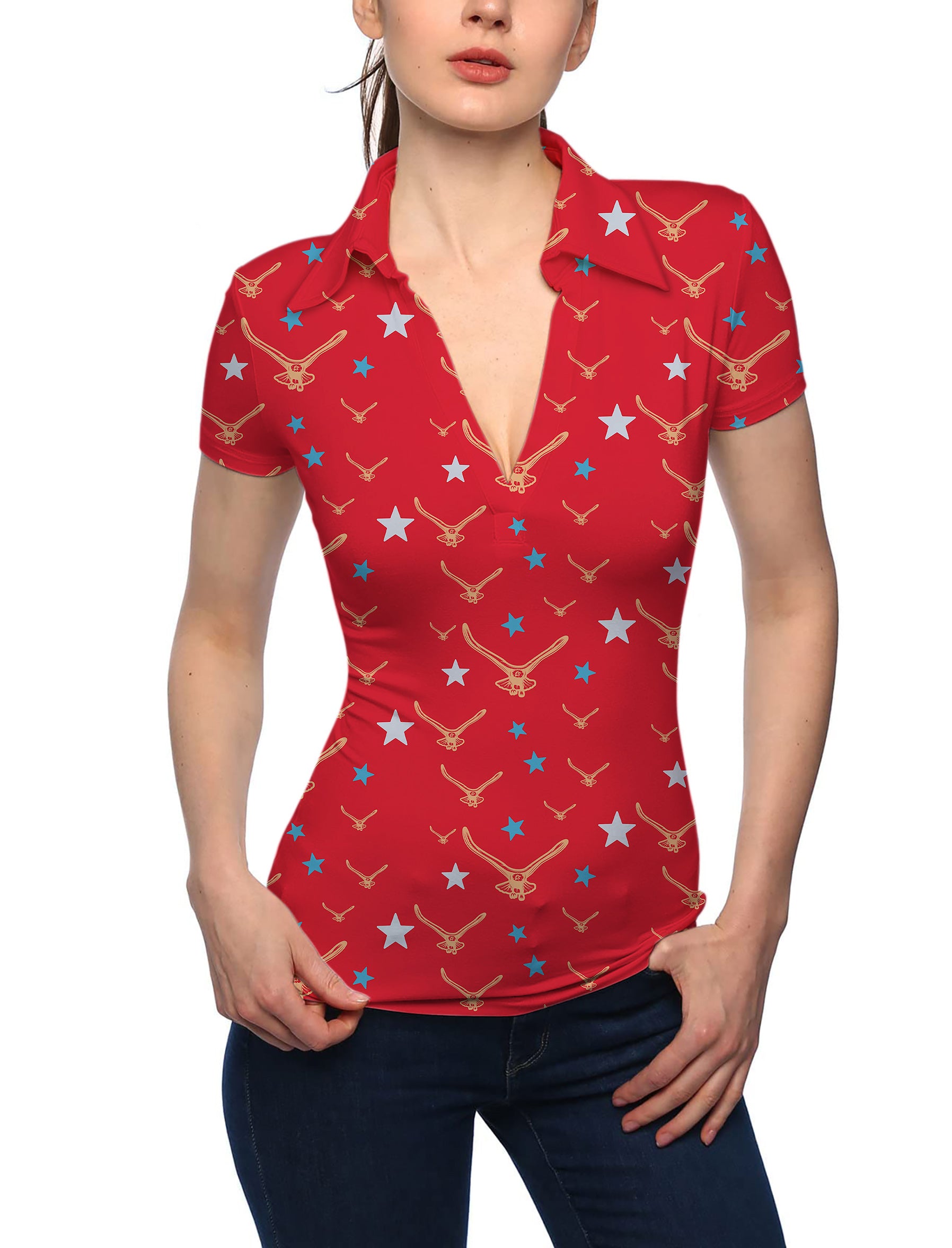 Women's limited edition star eagle V Neck Golf Polo
