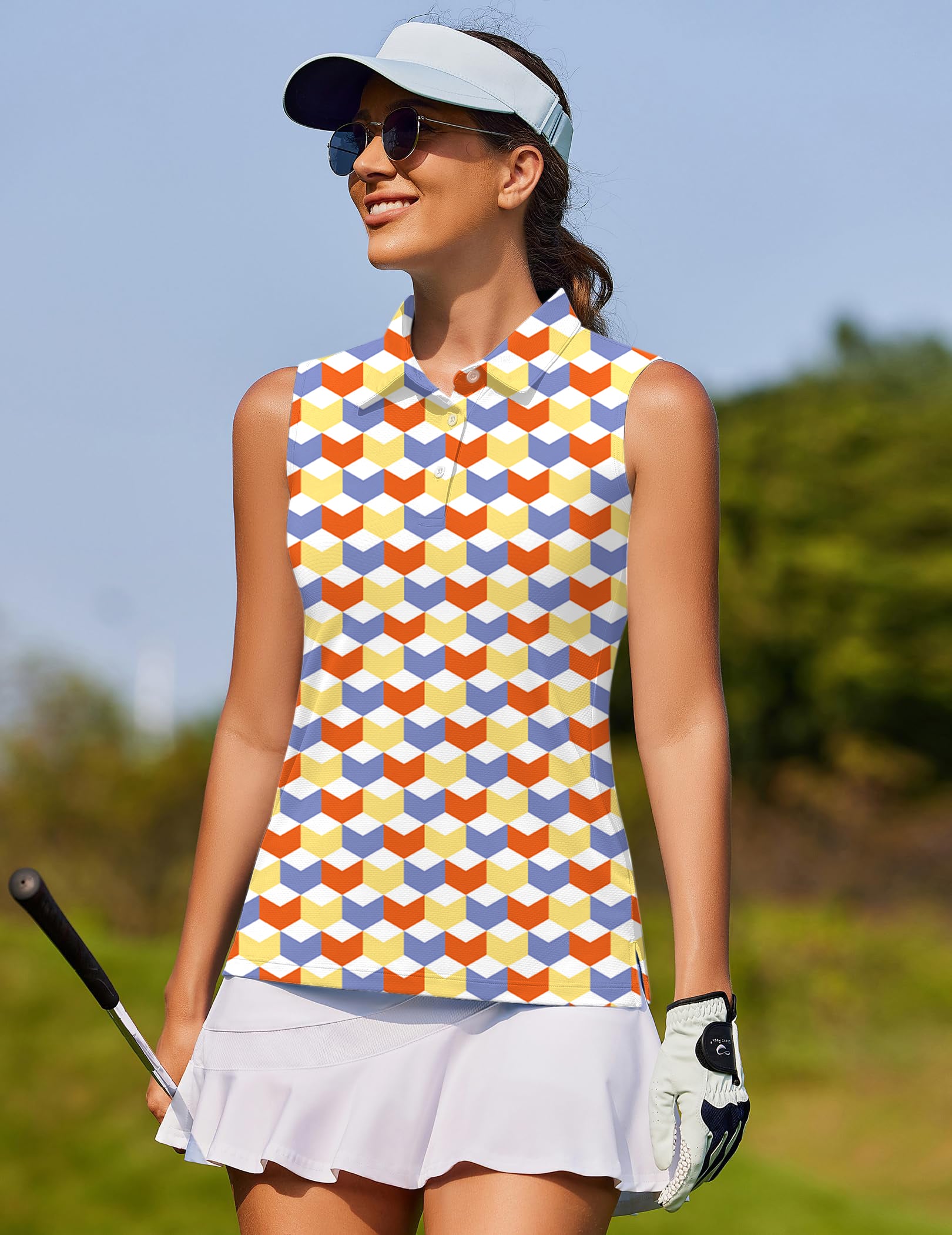colorful 3d square box Women's golf Sleeveless shirt