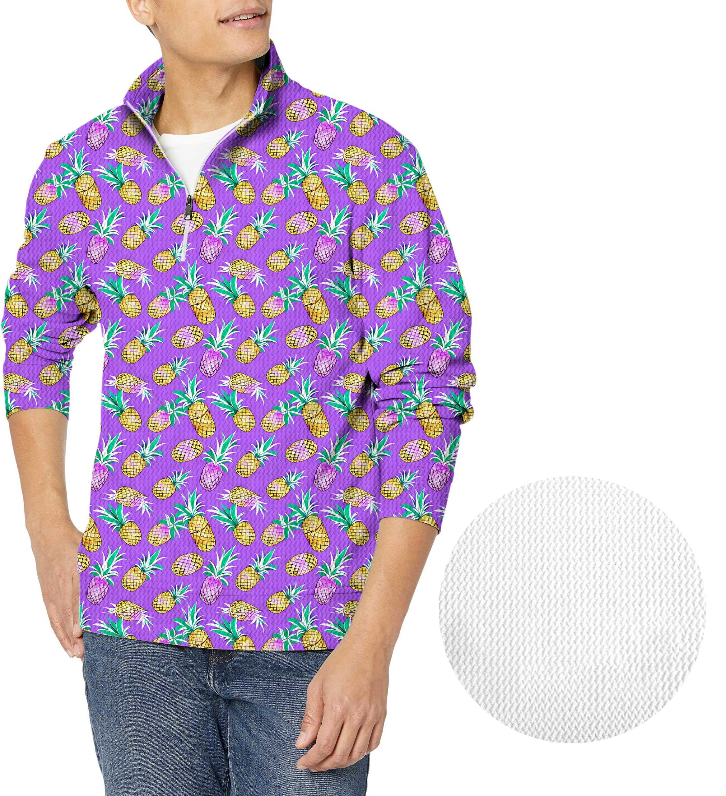 Purple Pineapple-Men's Golf Waffle Zipper Pullover