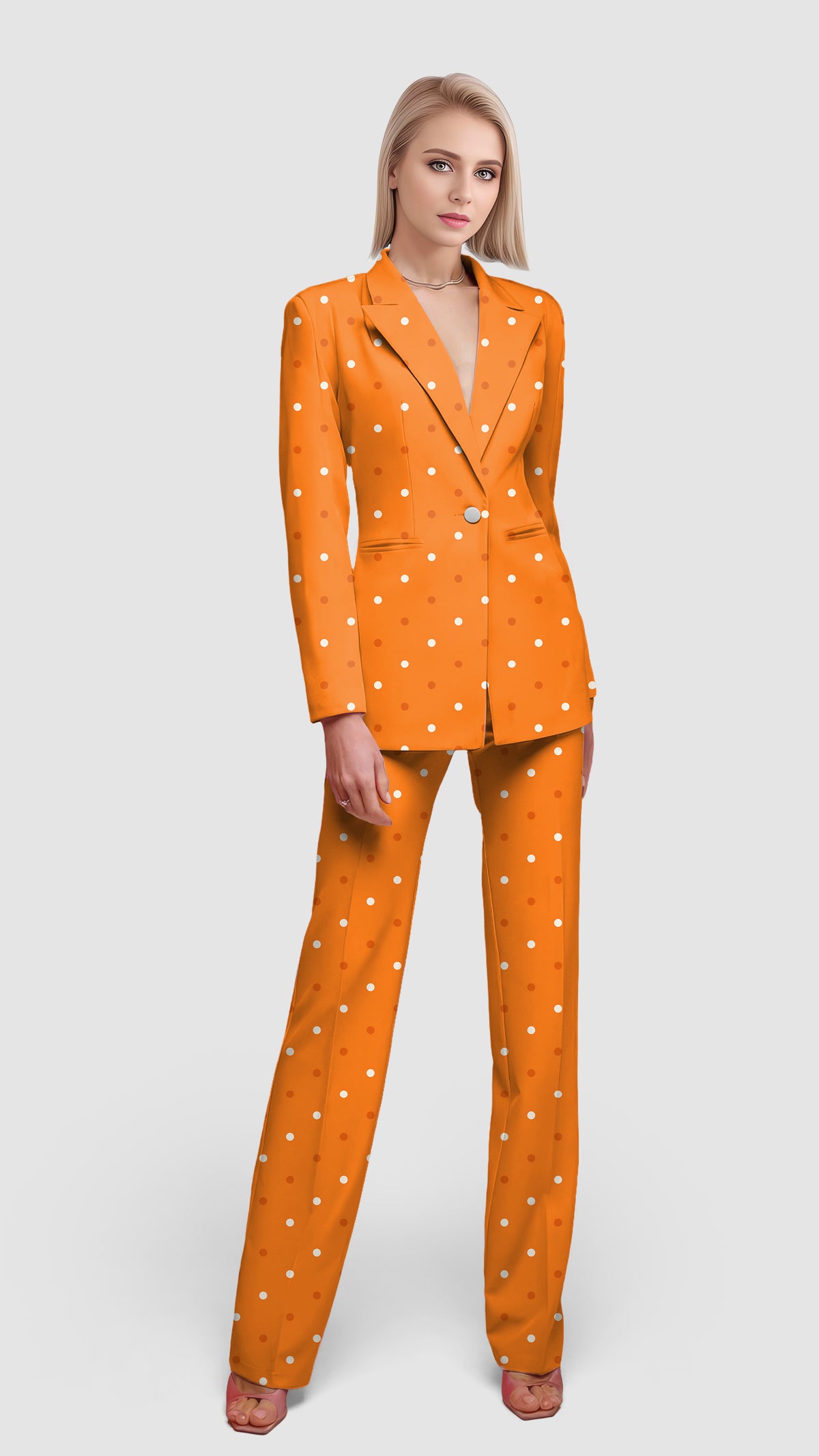 Halloween yellow and white polka dots Women's Blazer Casual Work Office Blazer Suit set