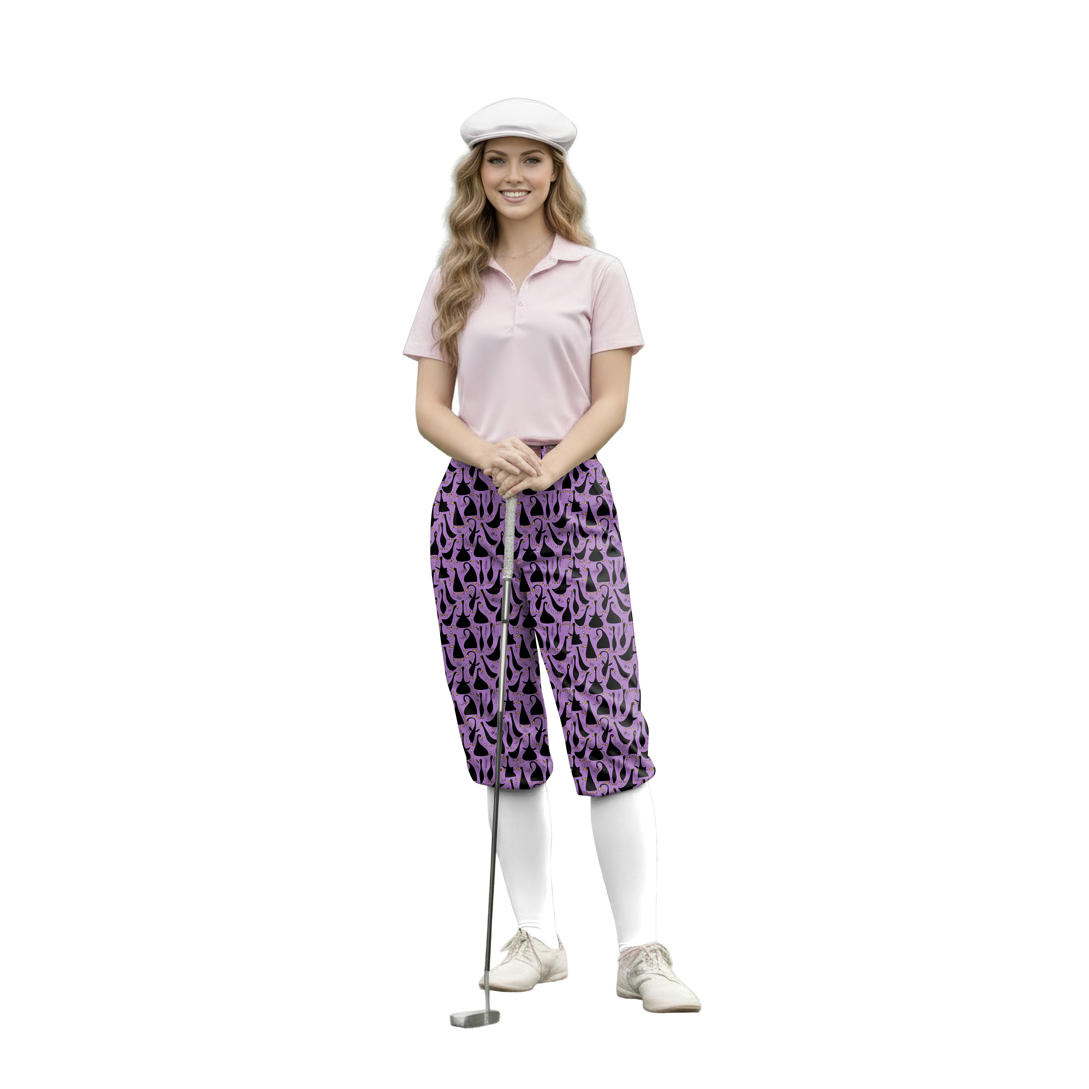 Personalize And Add To Cart Men's Black Goose Purple Polo Womens Golf Knickers Pants