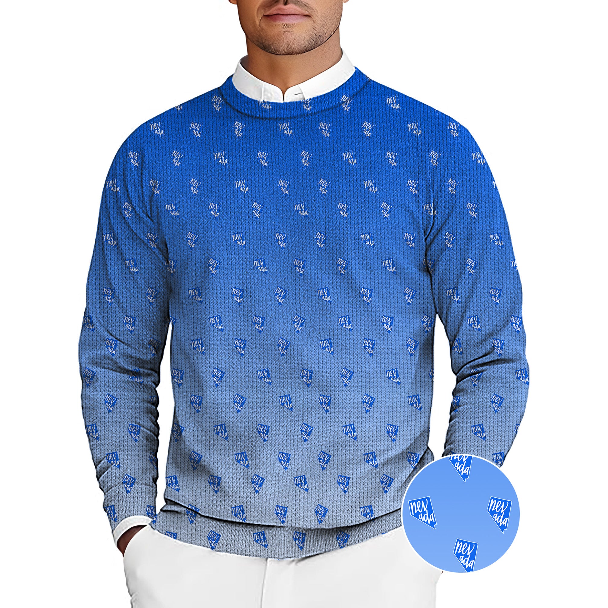 Blue Nevada Men's Golf Crewneck Pullover Sweaters Ugly Sweater