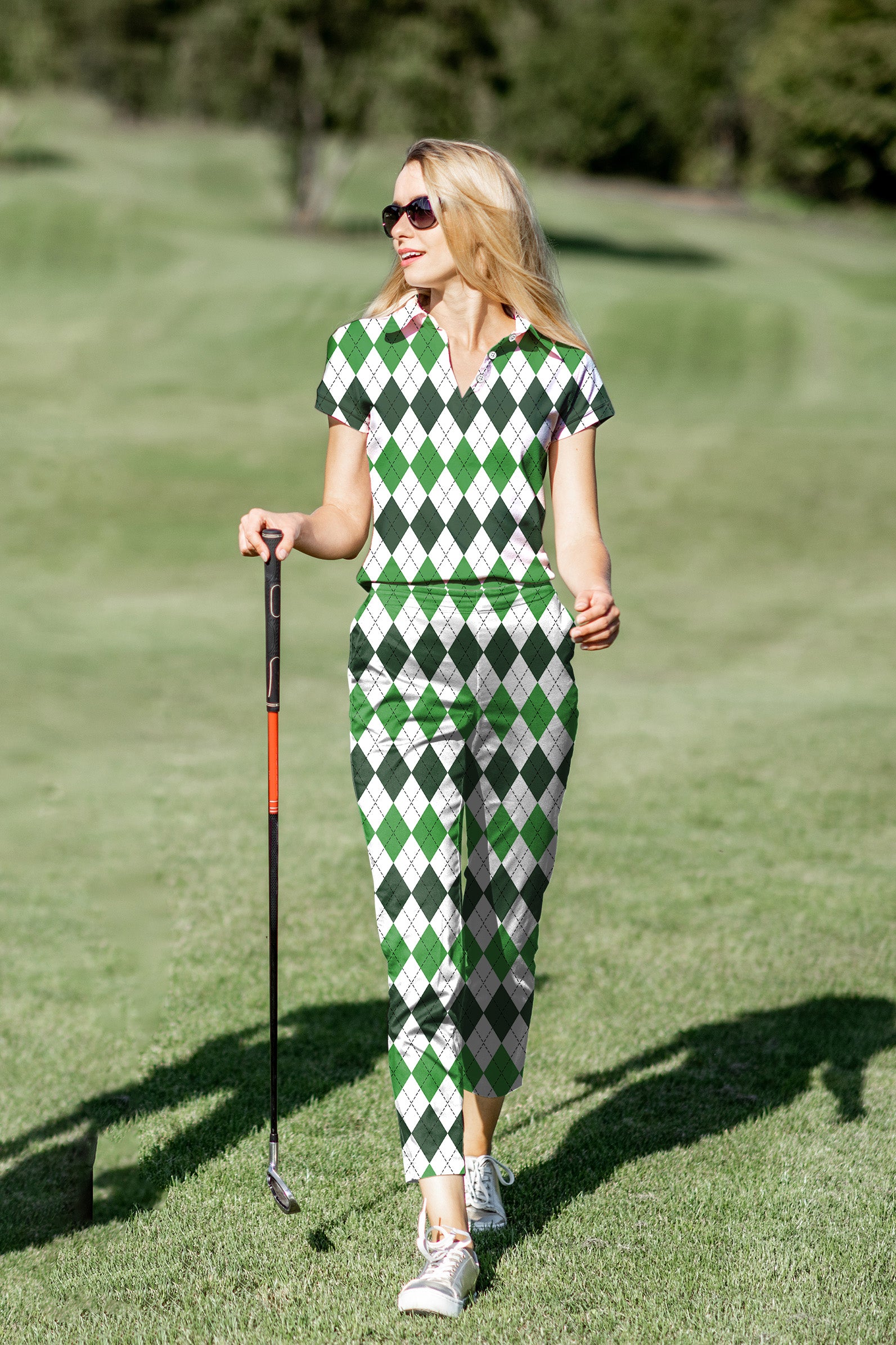 Women's Golf Polo+Pants Set St. Patricks day Argyle plaid