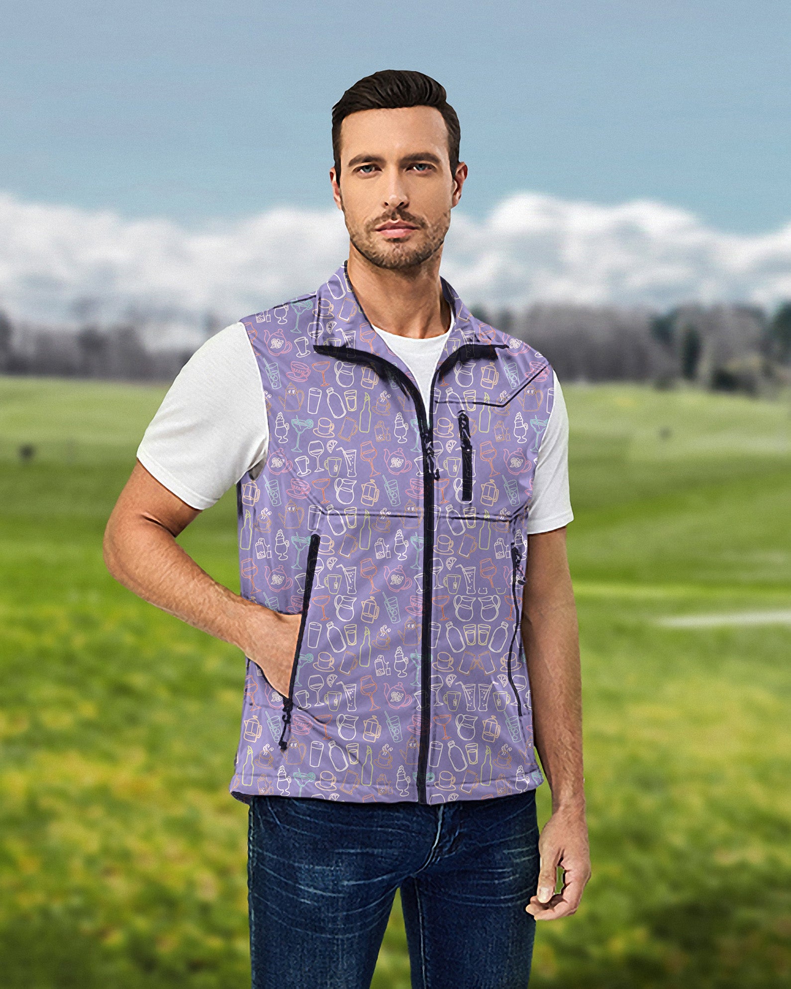 Men's Here for the Drinks Lightweight Softshell Vest Sleeveless Jacket for Golf Windproof Waterproof