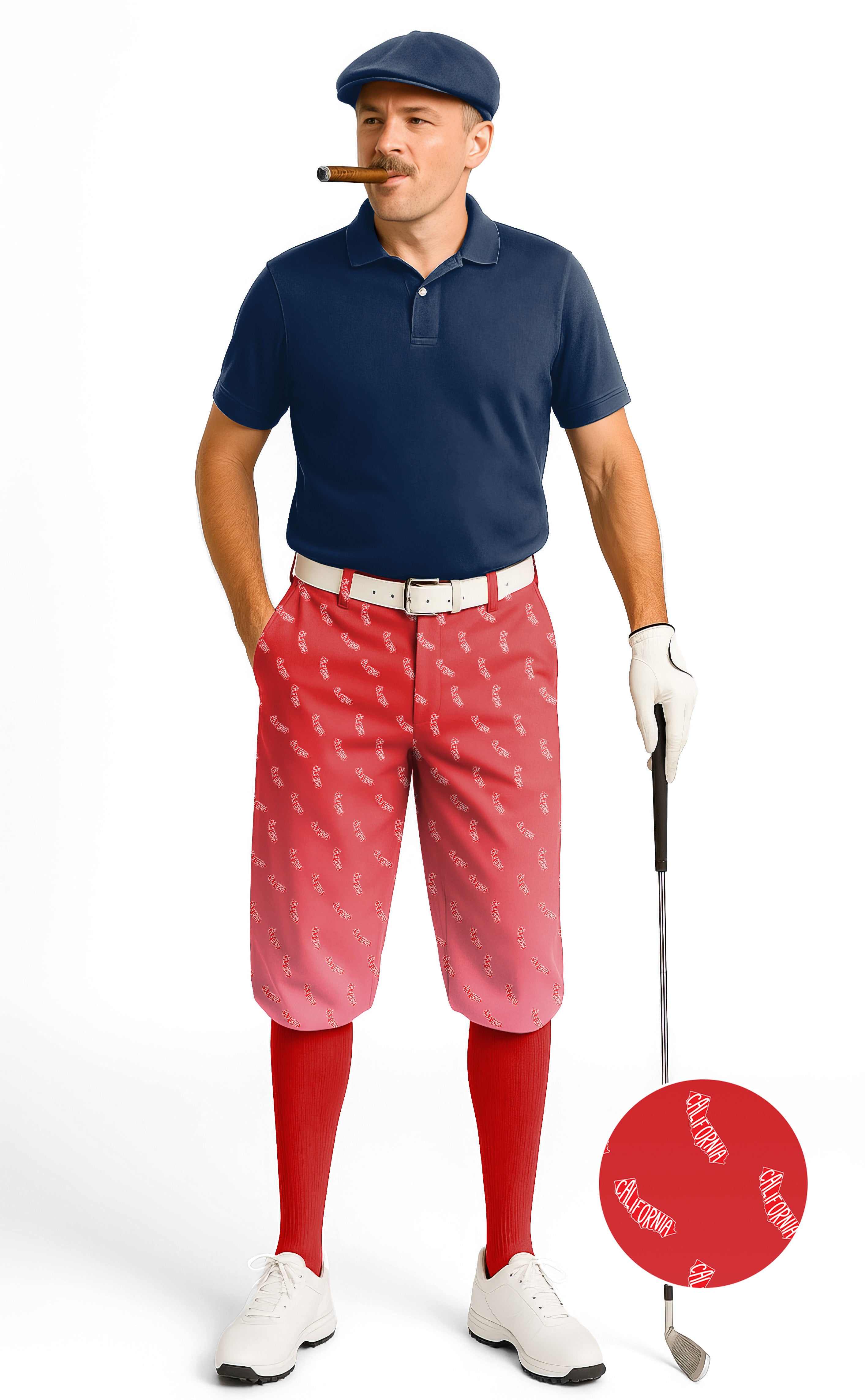 Red California Men's Golf Knickers Pants