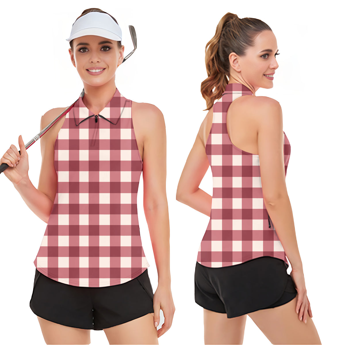 Christmas red checkerboard Women’s Sleeveless Golf Tank Top Shirt Polo