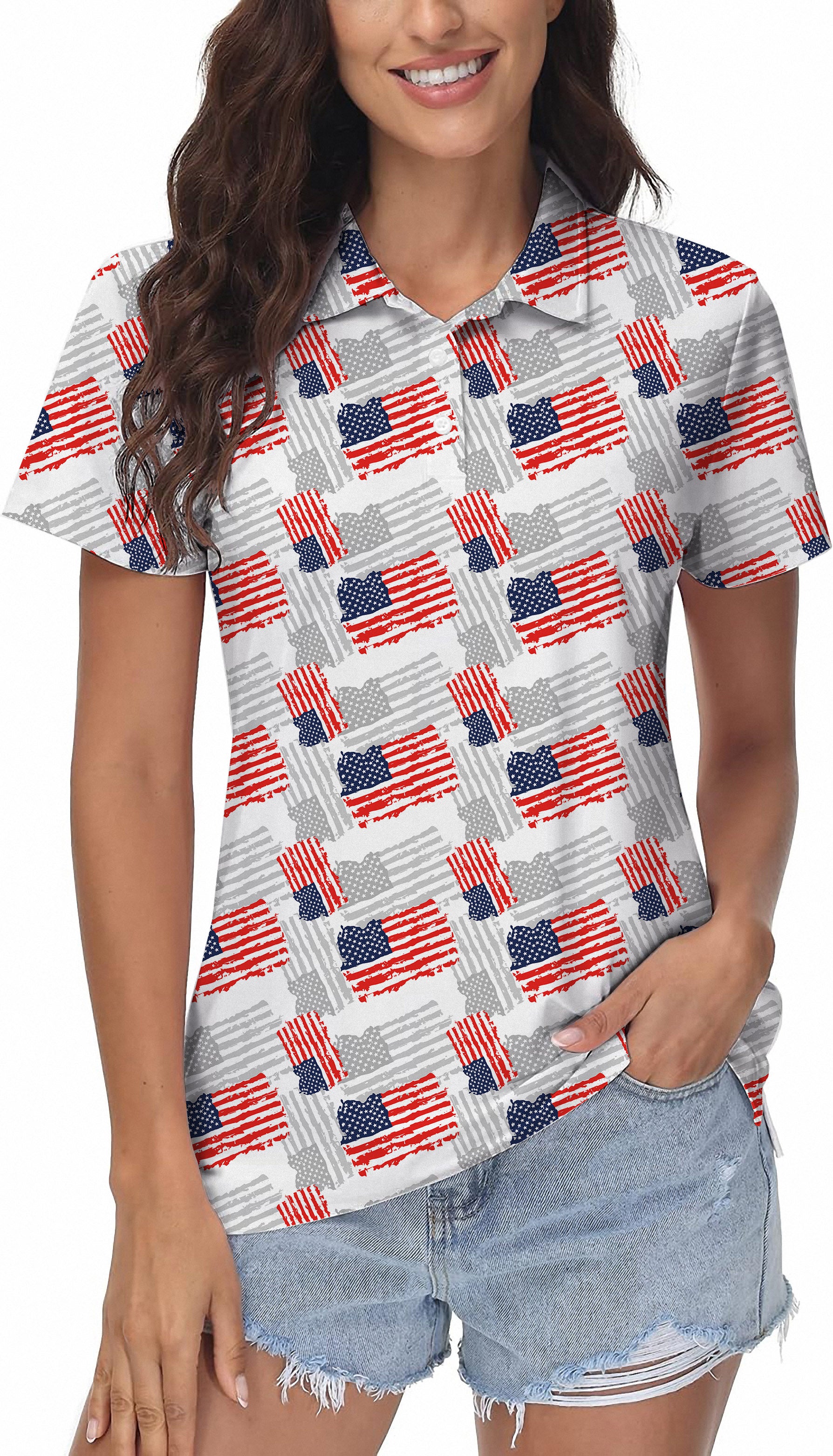 American flag Women's Golf Polo