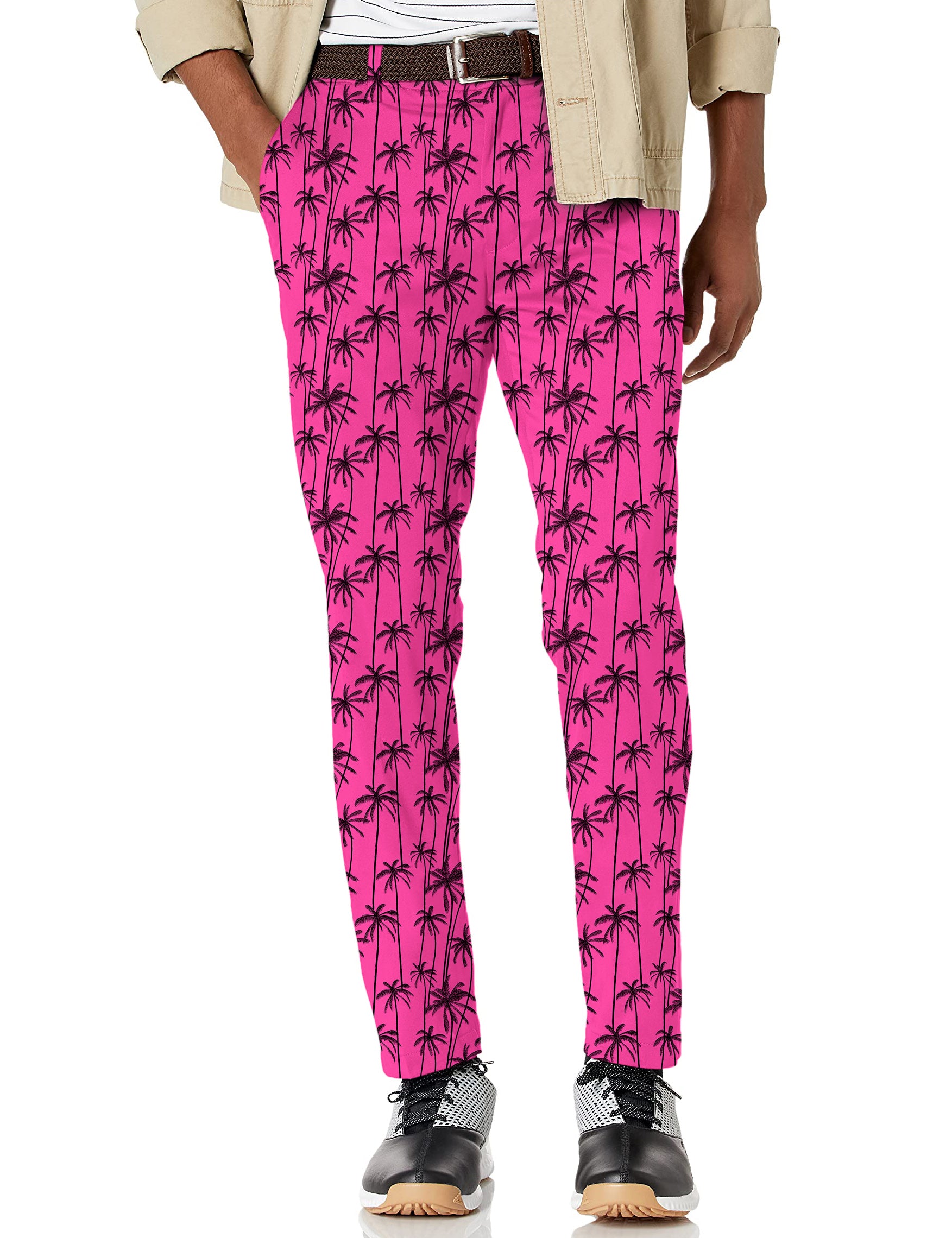 Men's Rose-Red Coconut Trees Stretch Golf Pants