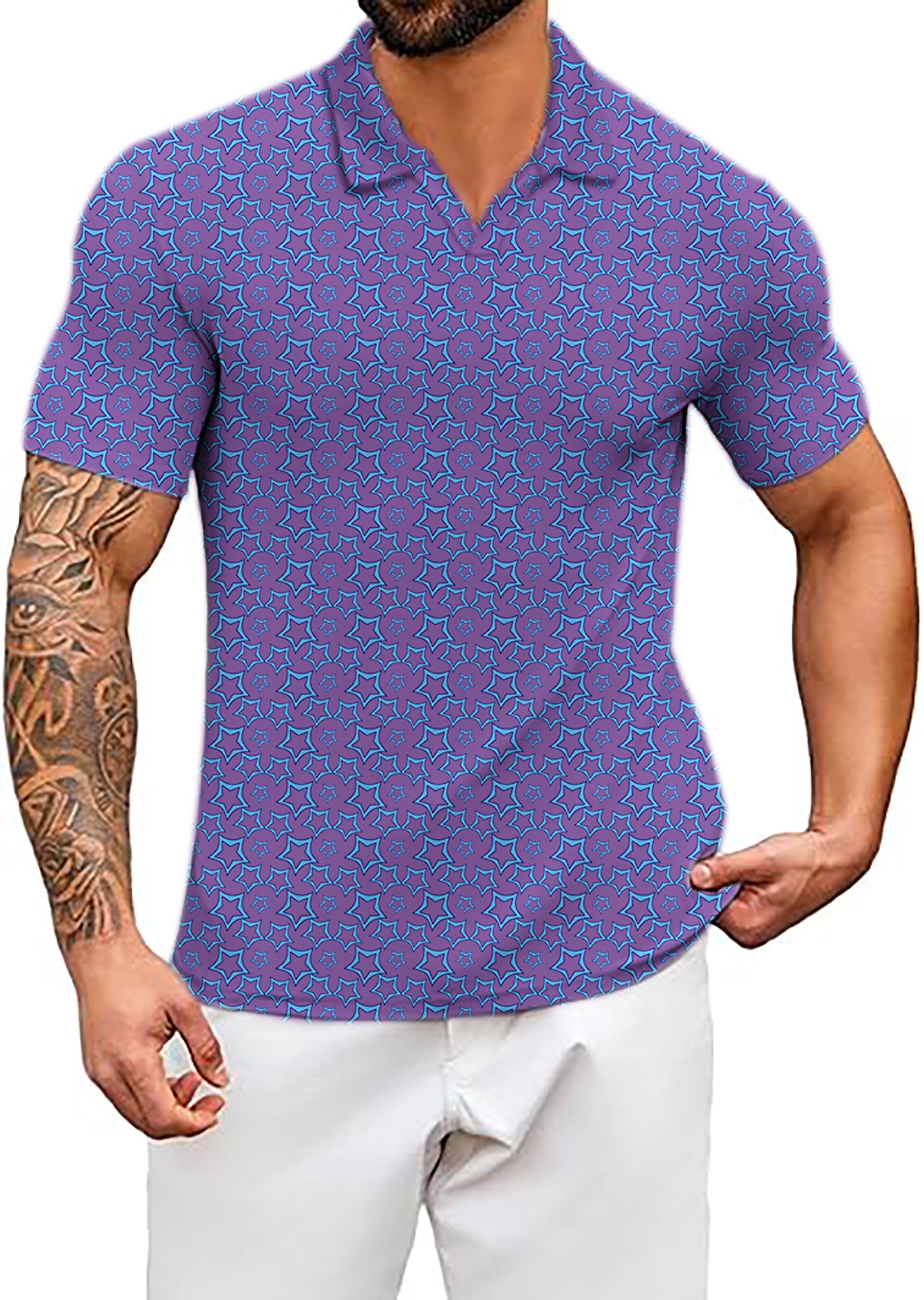 Men's Blue Star Limited Edition V Neck Golf Polo Shirts