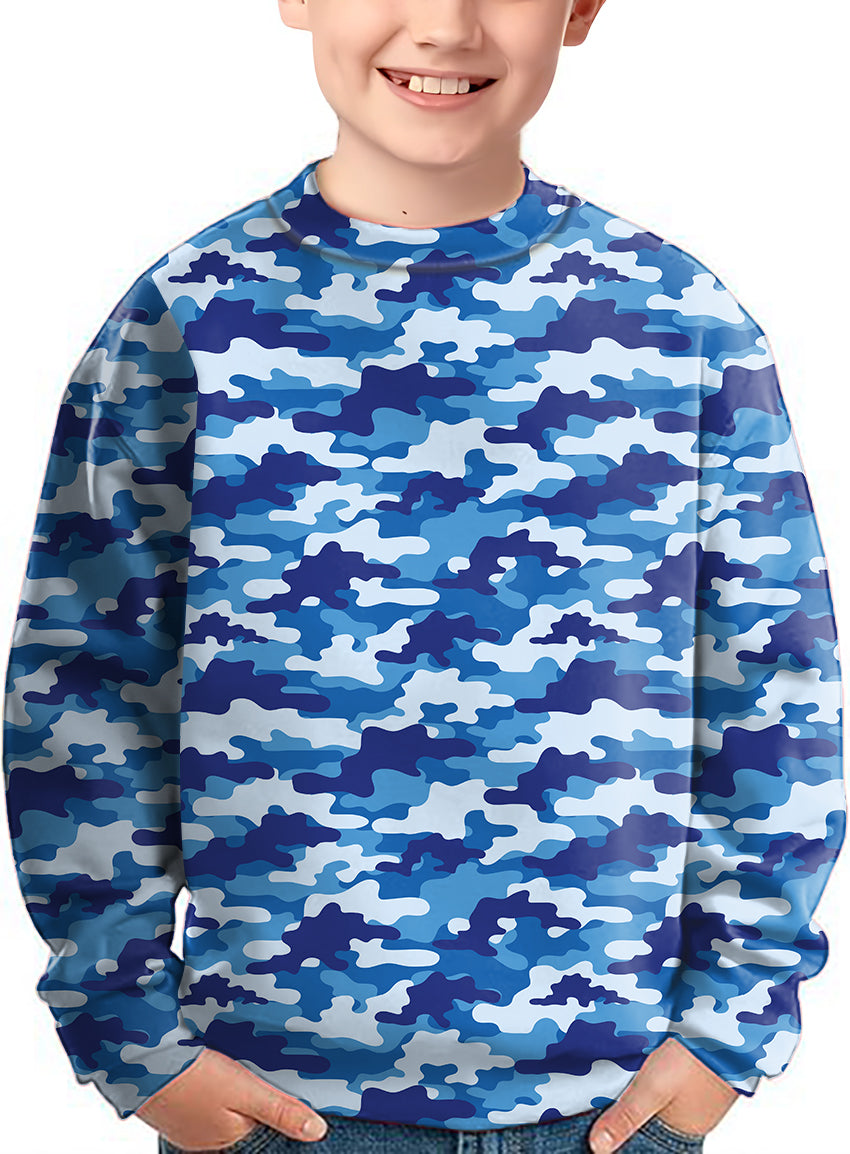 Blue Camo Crewneck Pullover Kids Ugly Sweater