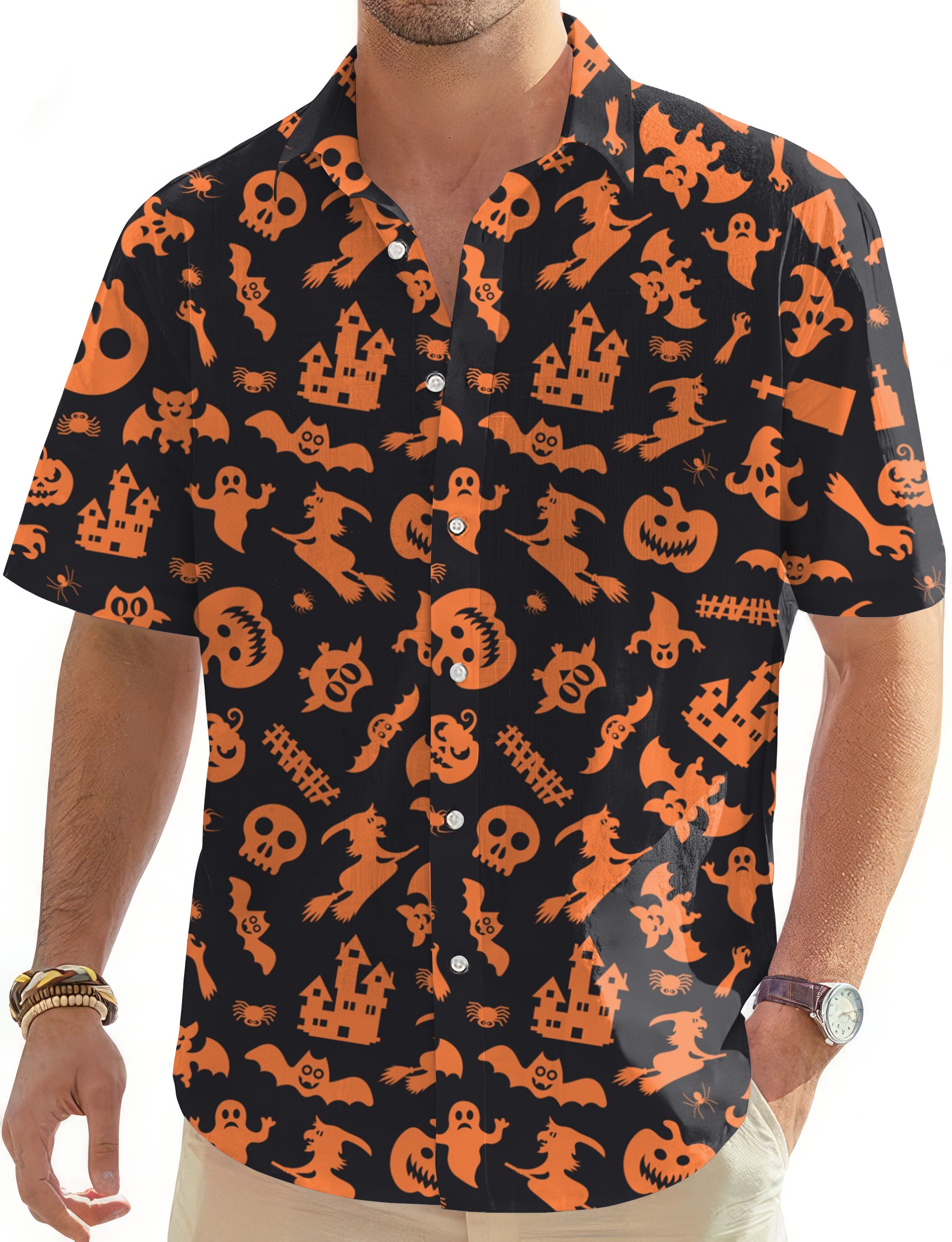 Spooky Halloween-Men's Golf Hawaiian Shirts Button Down Shirt