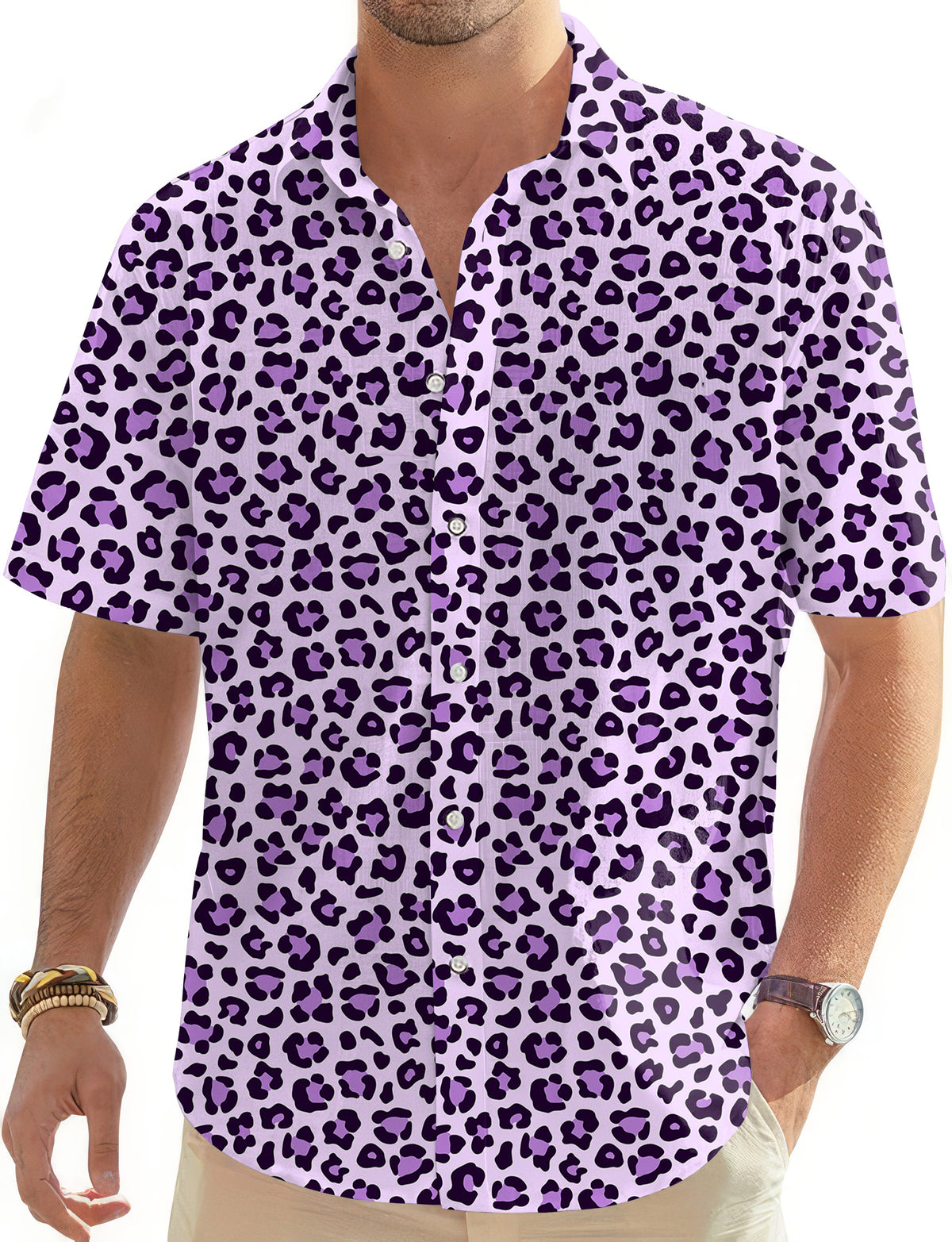 pink leopard print Men's Golf Hawaiian Shirts Button Down Shirt