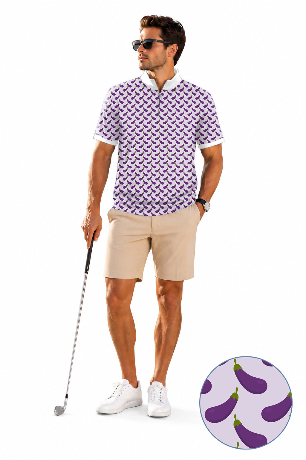 Men's Short Sleeve Quarter Zip Golf Pullover Purple eggplant