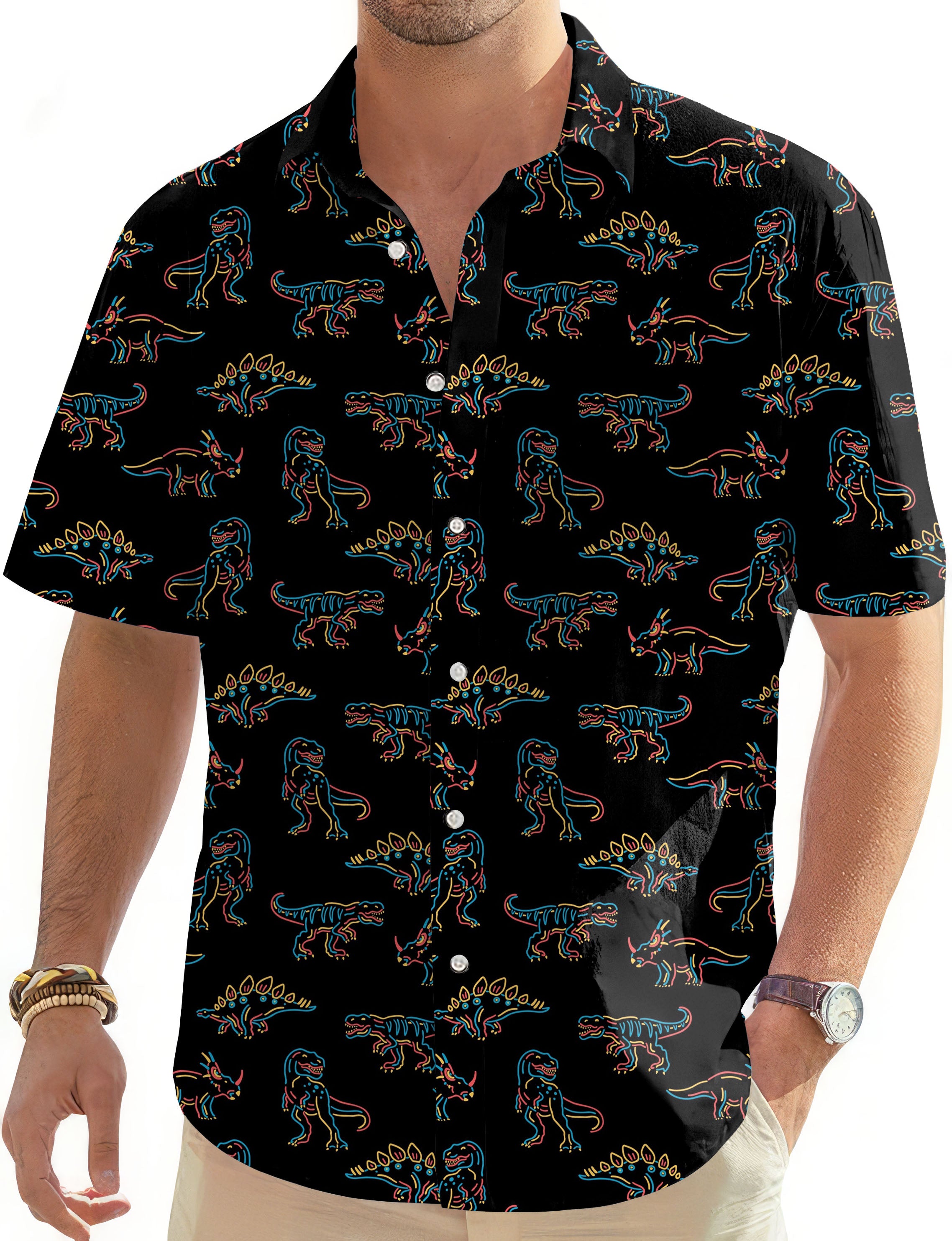 Prehistoric times dinosaur-Men's Golf Hawaiian Shirts Button Down Shirt