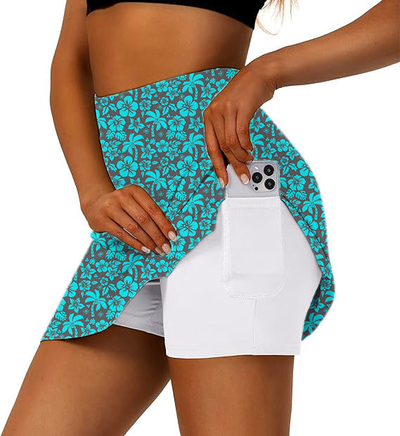 Women's Tropical Hibiscus Golf Skirts Inner Shorts Pocket