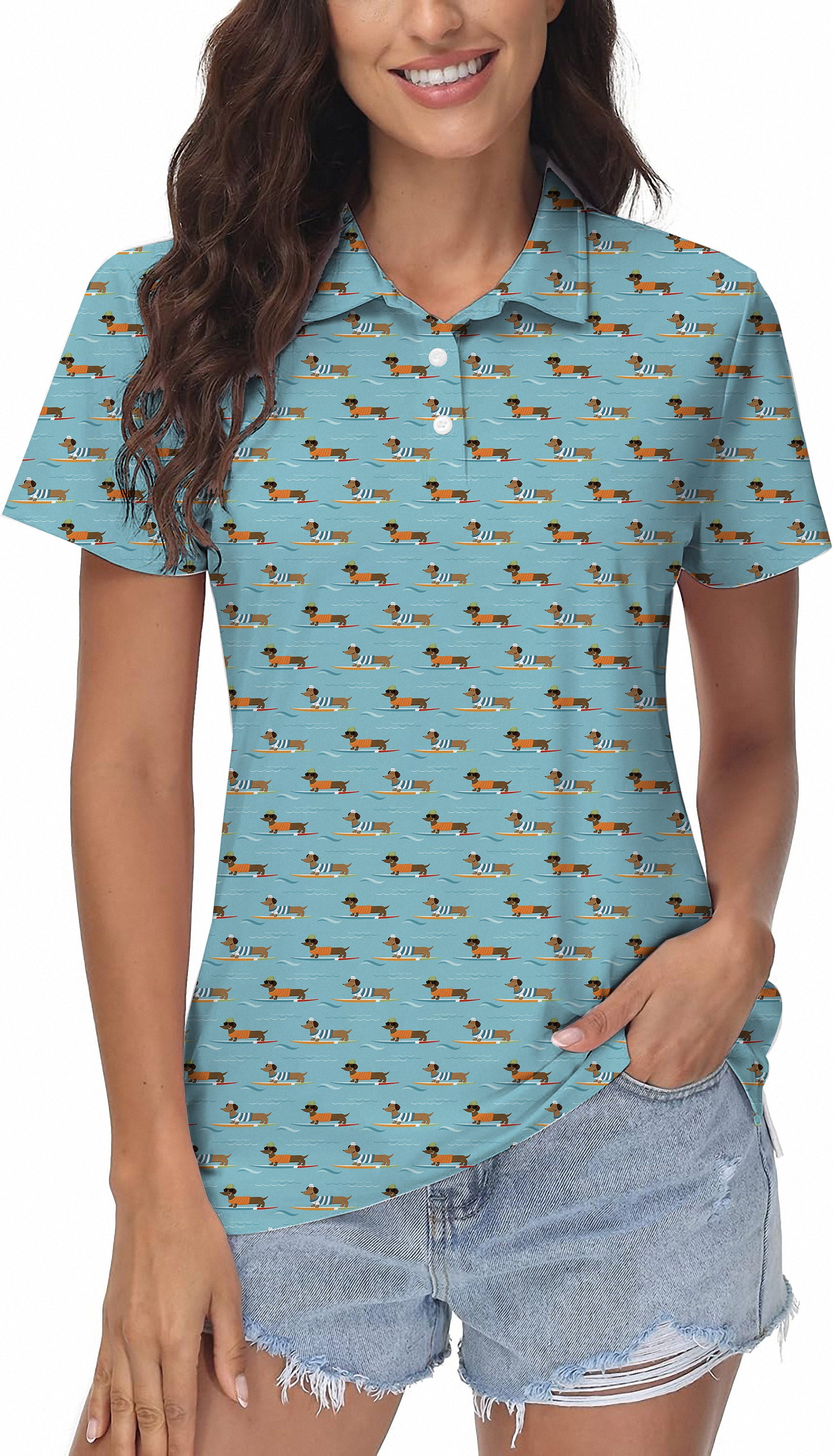 Dachshund Surfing Women's Golf Polo