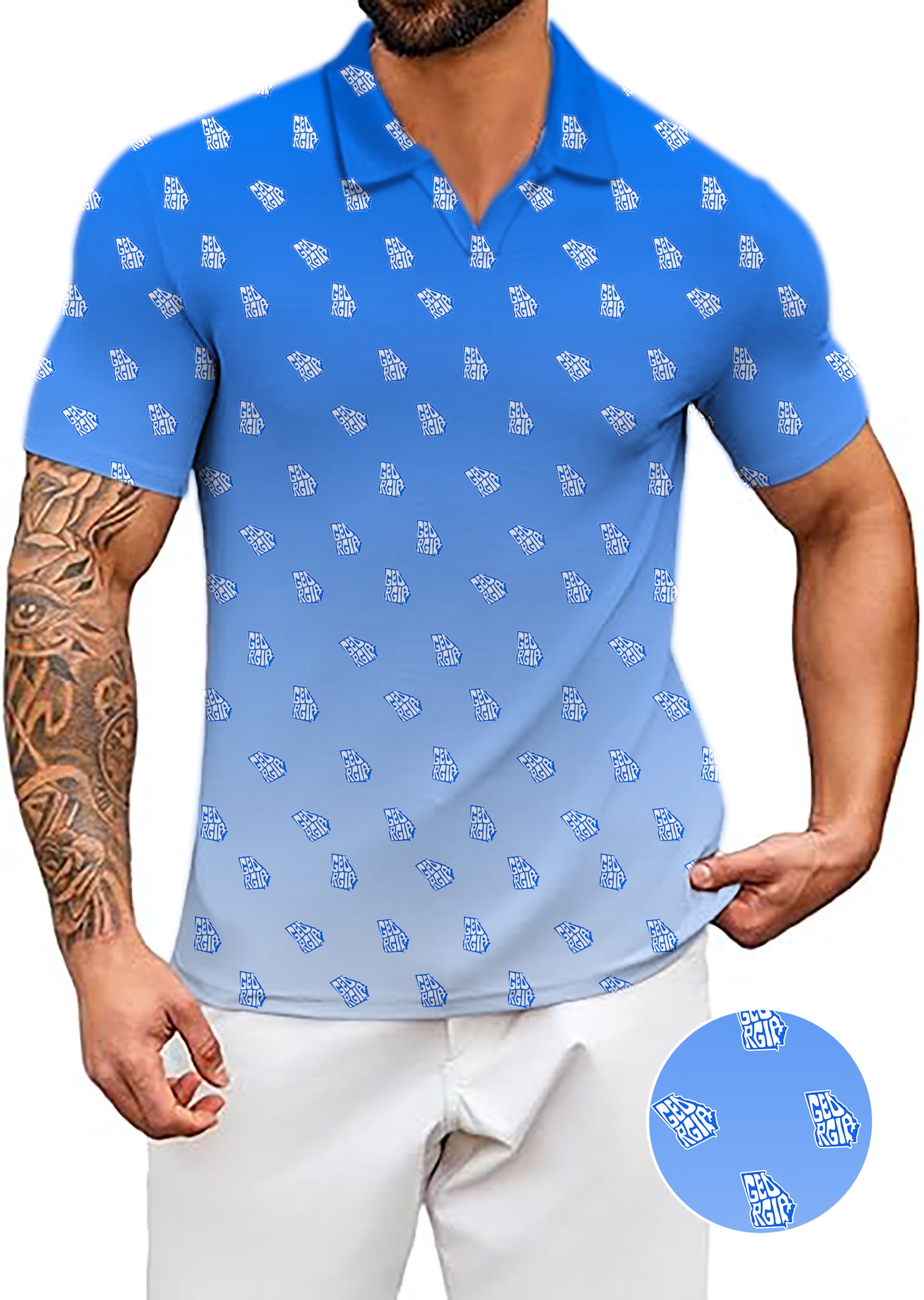 Men's Blue Georgia V Neck Golf Polo Shirts