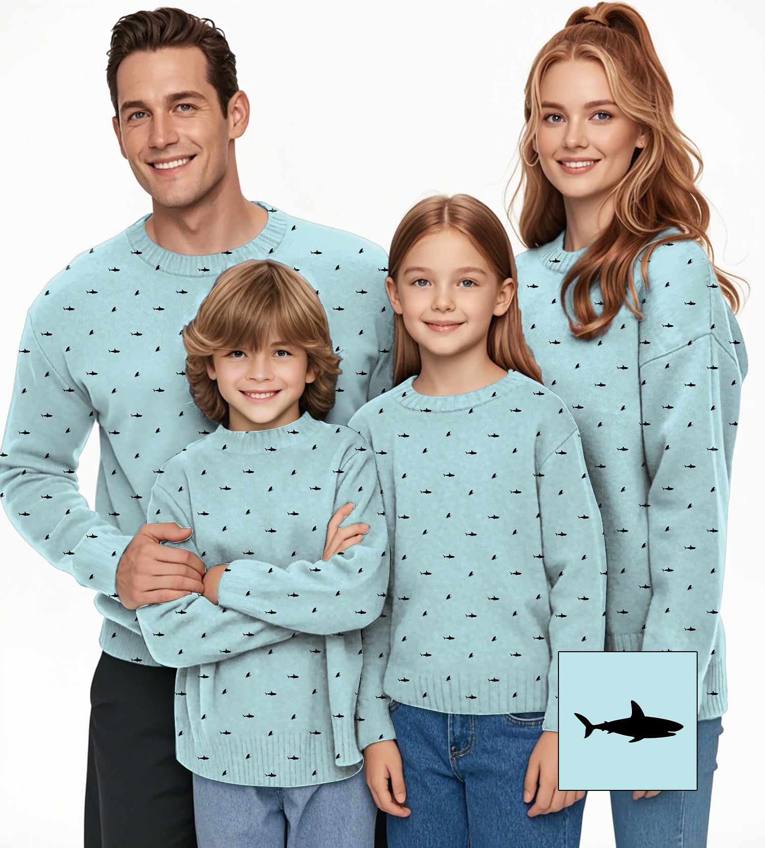 Black Shark and Fin Custom The Background Color Crewneck Pullover Ugly Sweater Men Women boy girl family