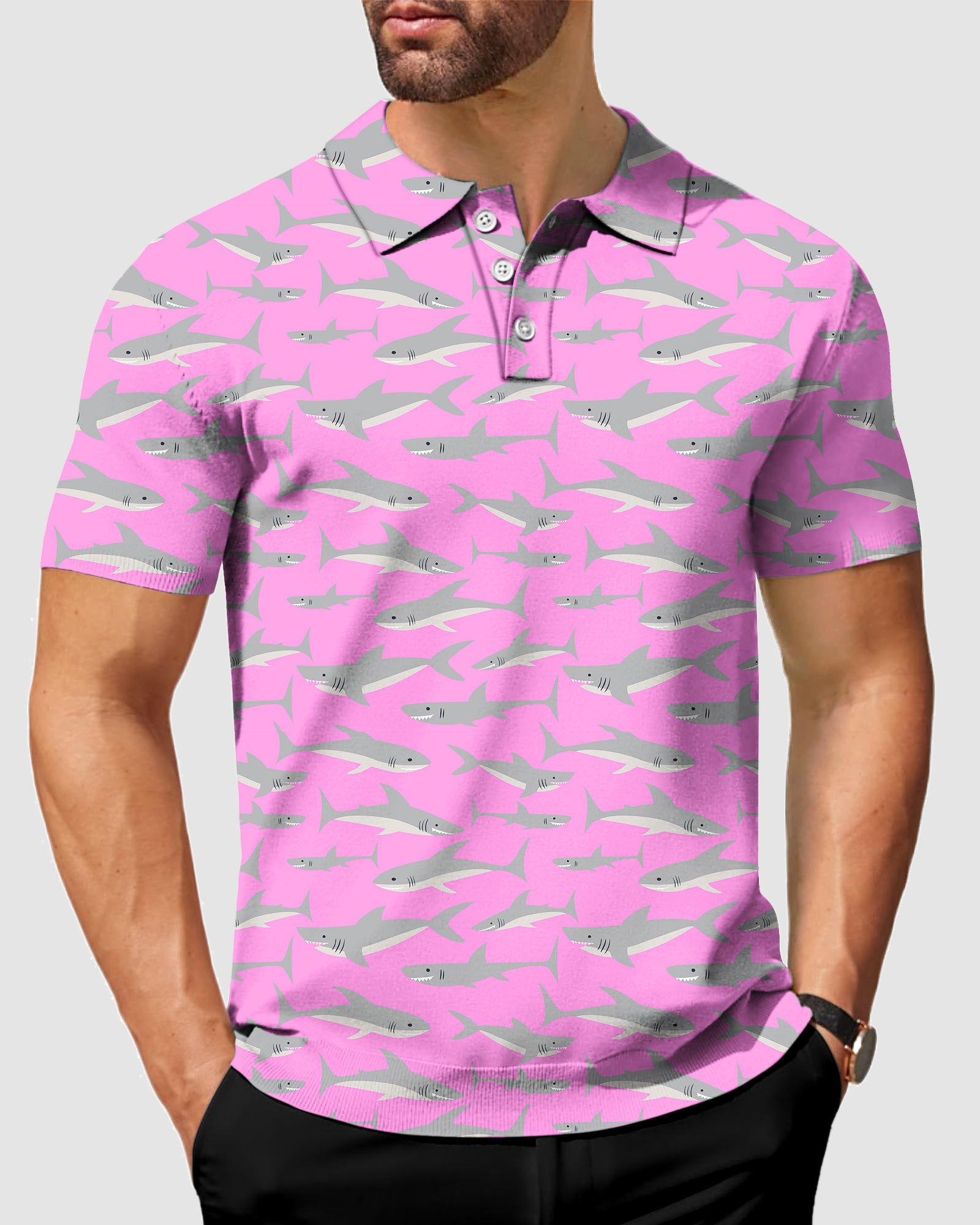 Men's pink sharks golf polo