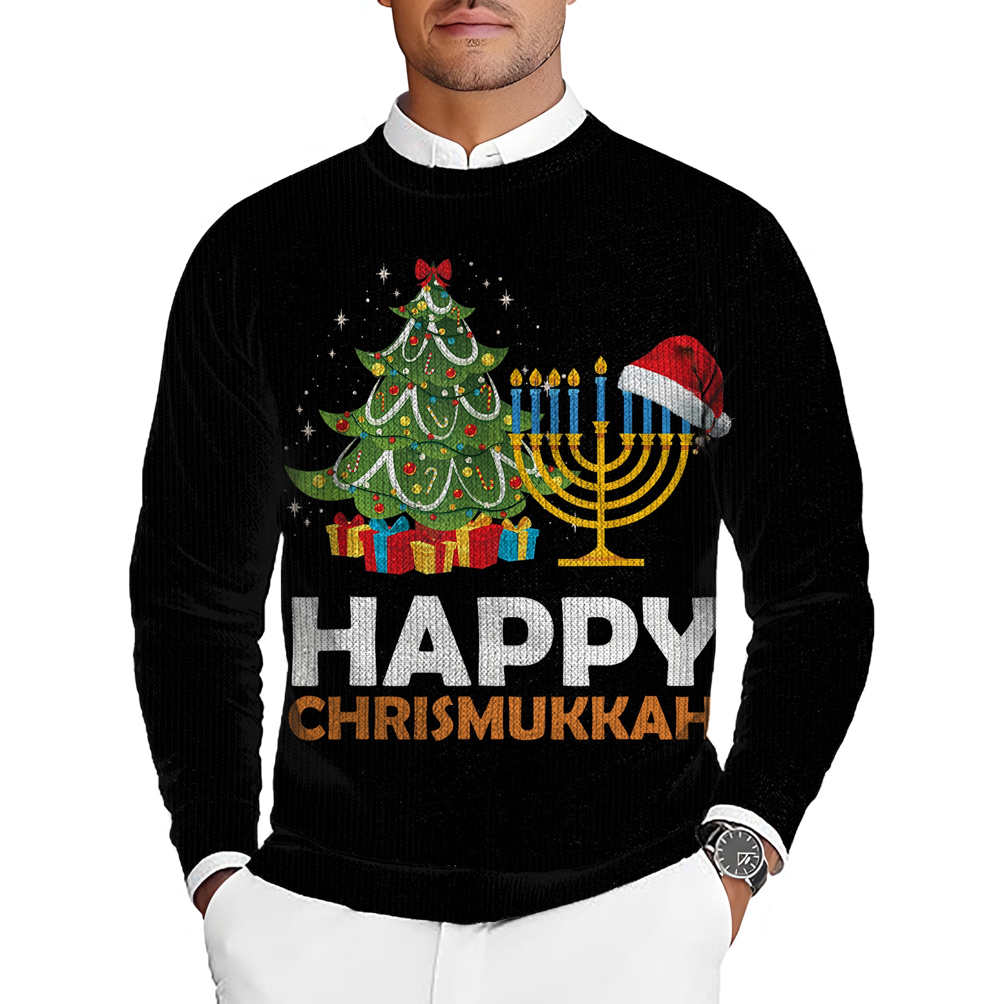 happy Christmas Men's Golf Crewneck Pullover Sweaters Ugly Sweater