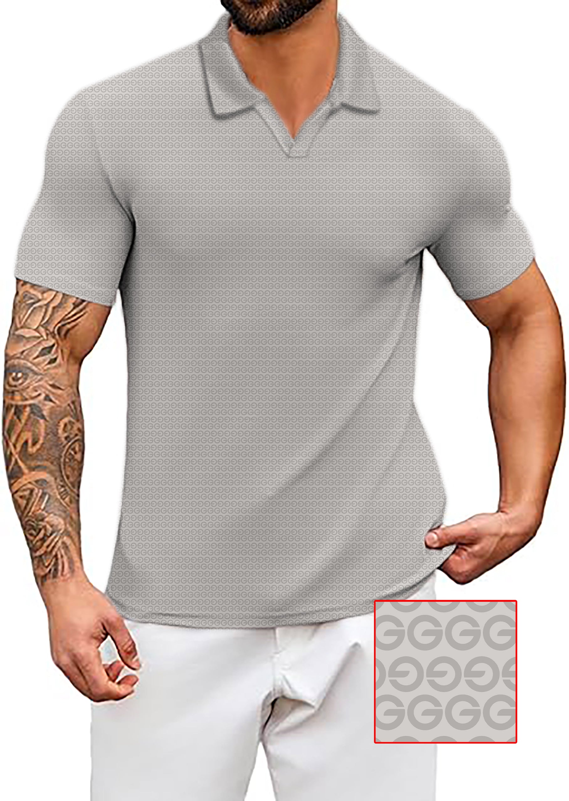 Men's Coconut Palm navy blue ink dots beige custom polo shirt with four-way stretch and UPF 40+ protection