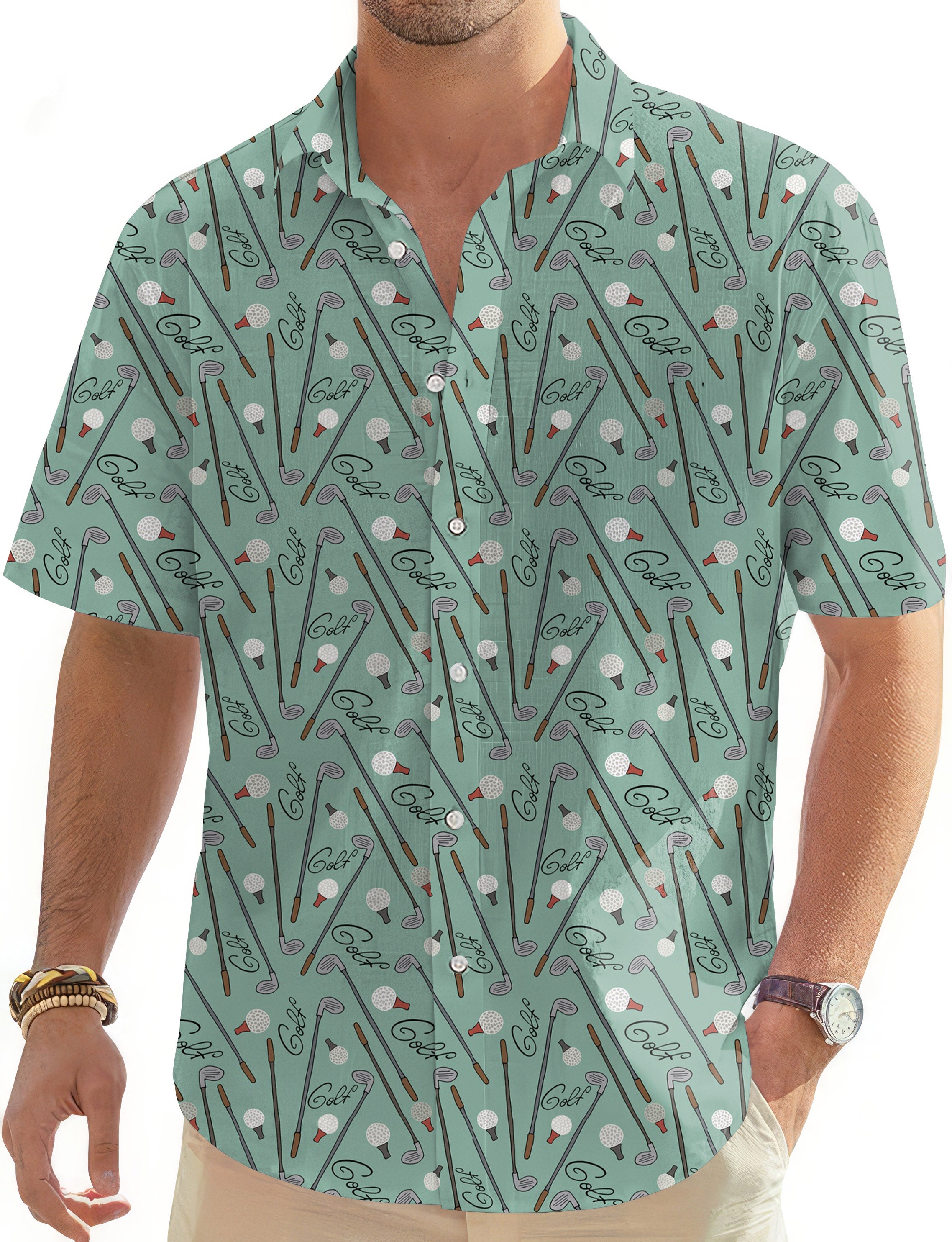 Clubs and Balls-Men's Golf Hawaiian Shirts Button Down Shirt