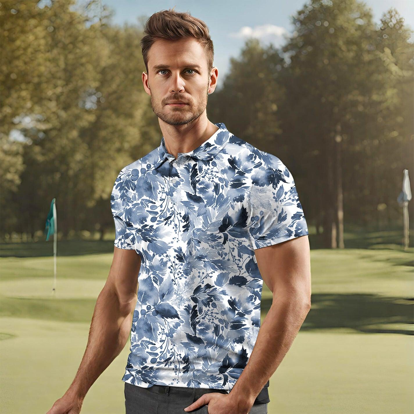 Mens Blue leaves Golf Polo