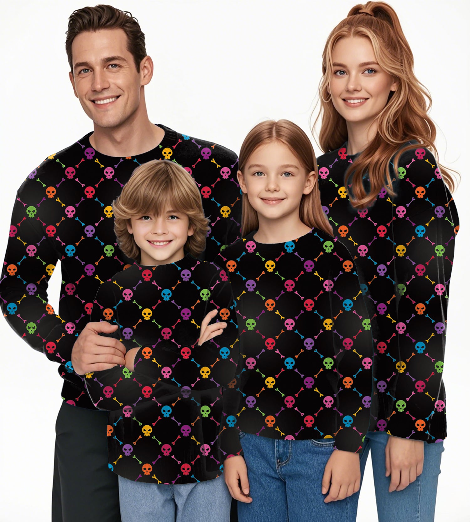 Halloween Colors Skull Bones Crewneck Pullover Ugly Sweater Men Women boy girl family