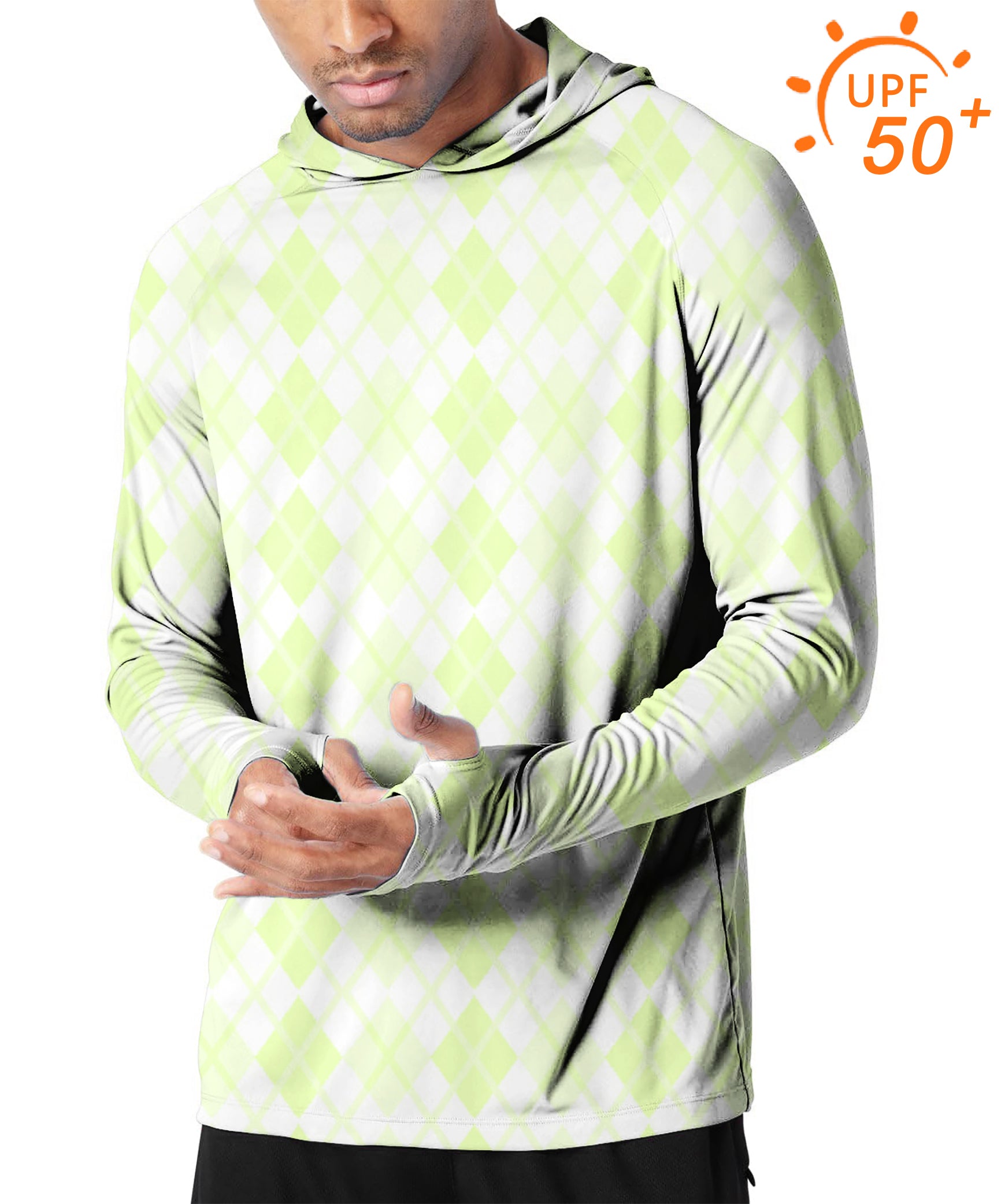 Men's Outdoor green grid Golf Sun Protection Slim Fit  hoodies