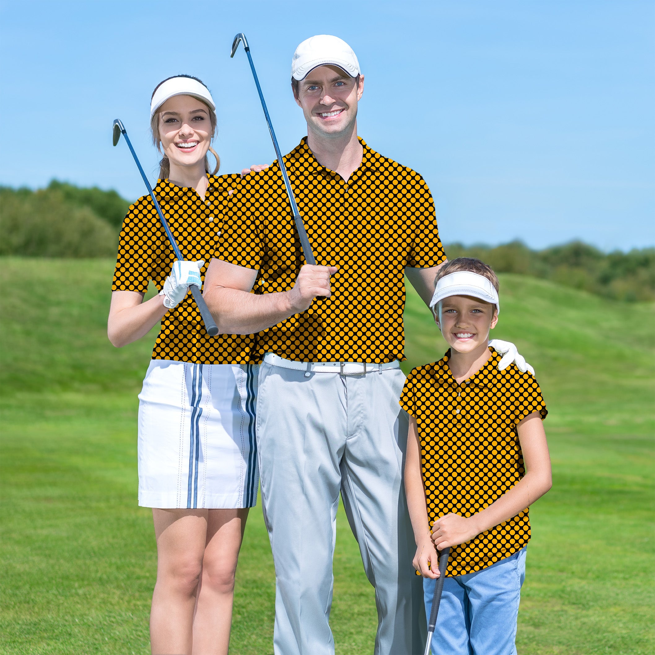 Family Halloween black and yellow polka dots set Golf Championship Trophy tournament