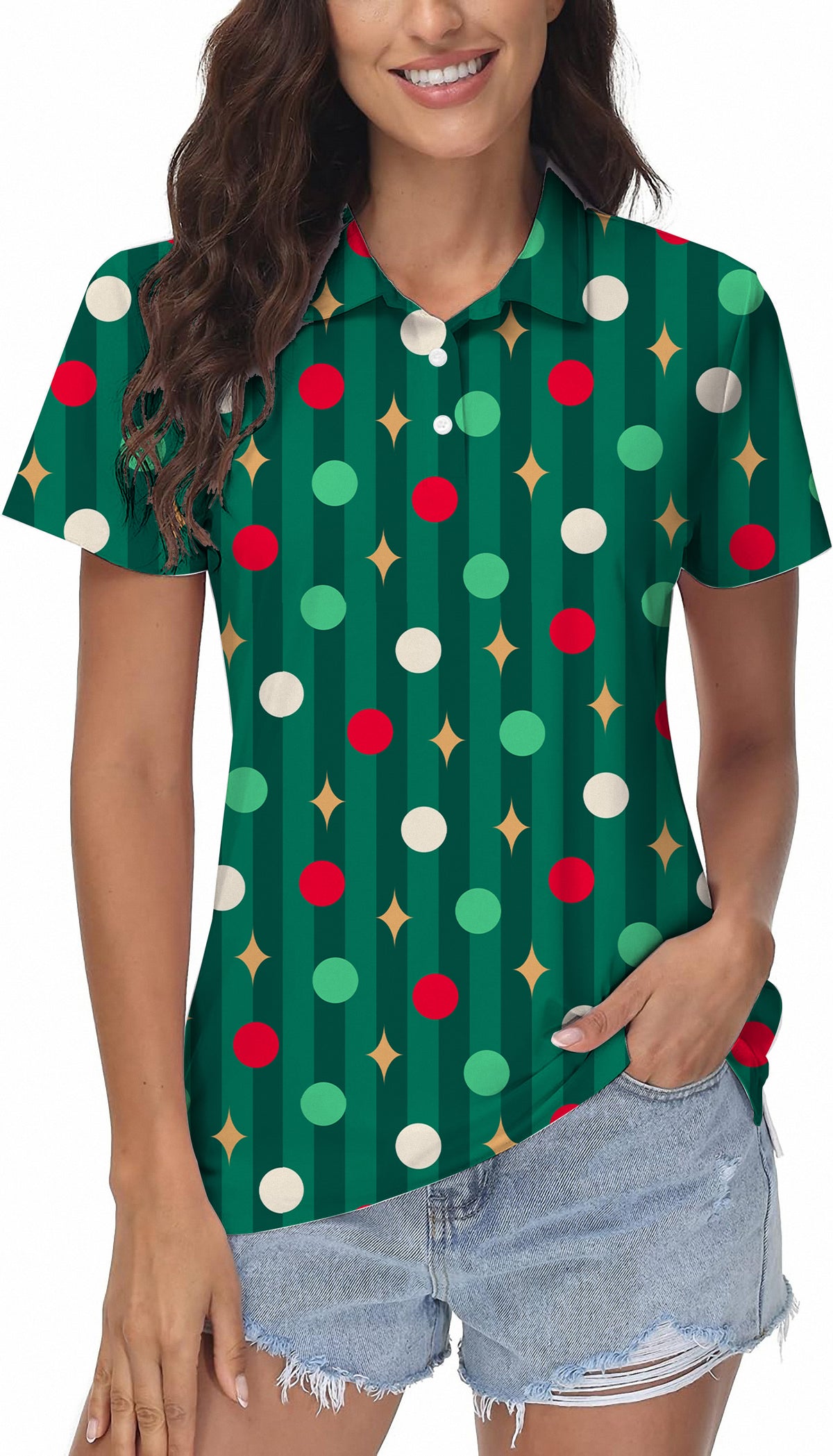 Green Christmas Lollipops Women's Golf Polo