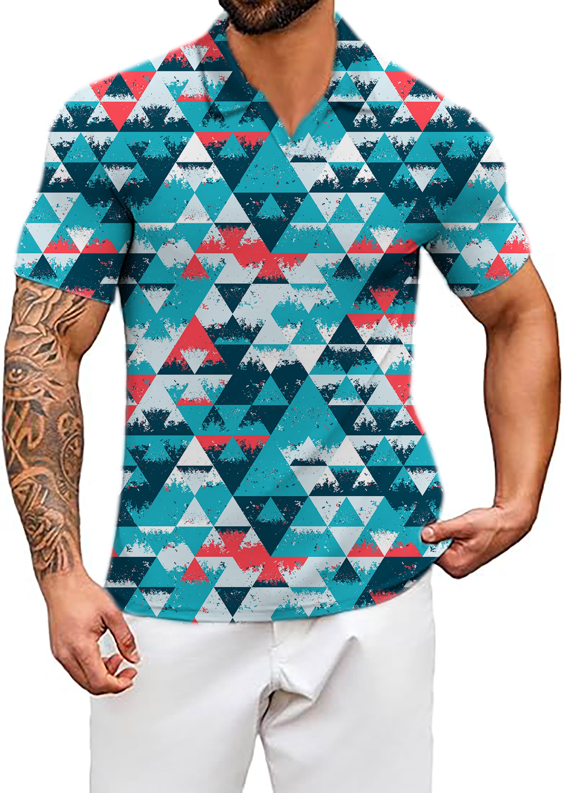 Men's Prismatic V Neck Golf Polo Shirts