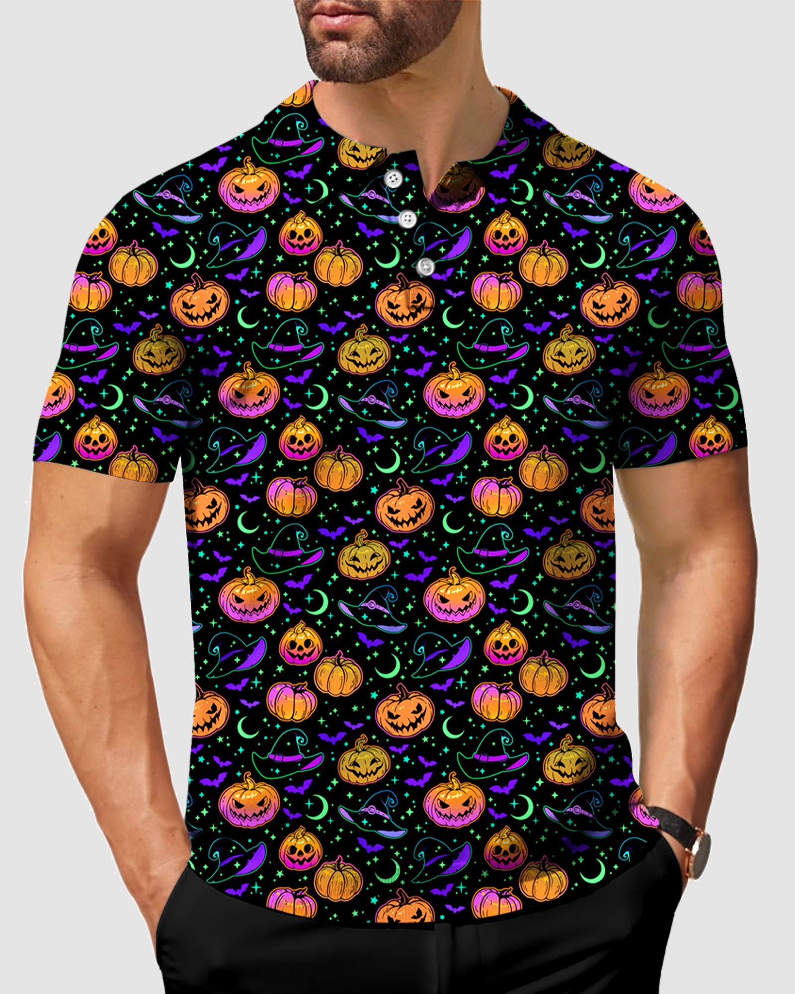 Men's Neon Magical Pumpkin golf polo