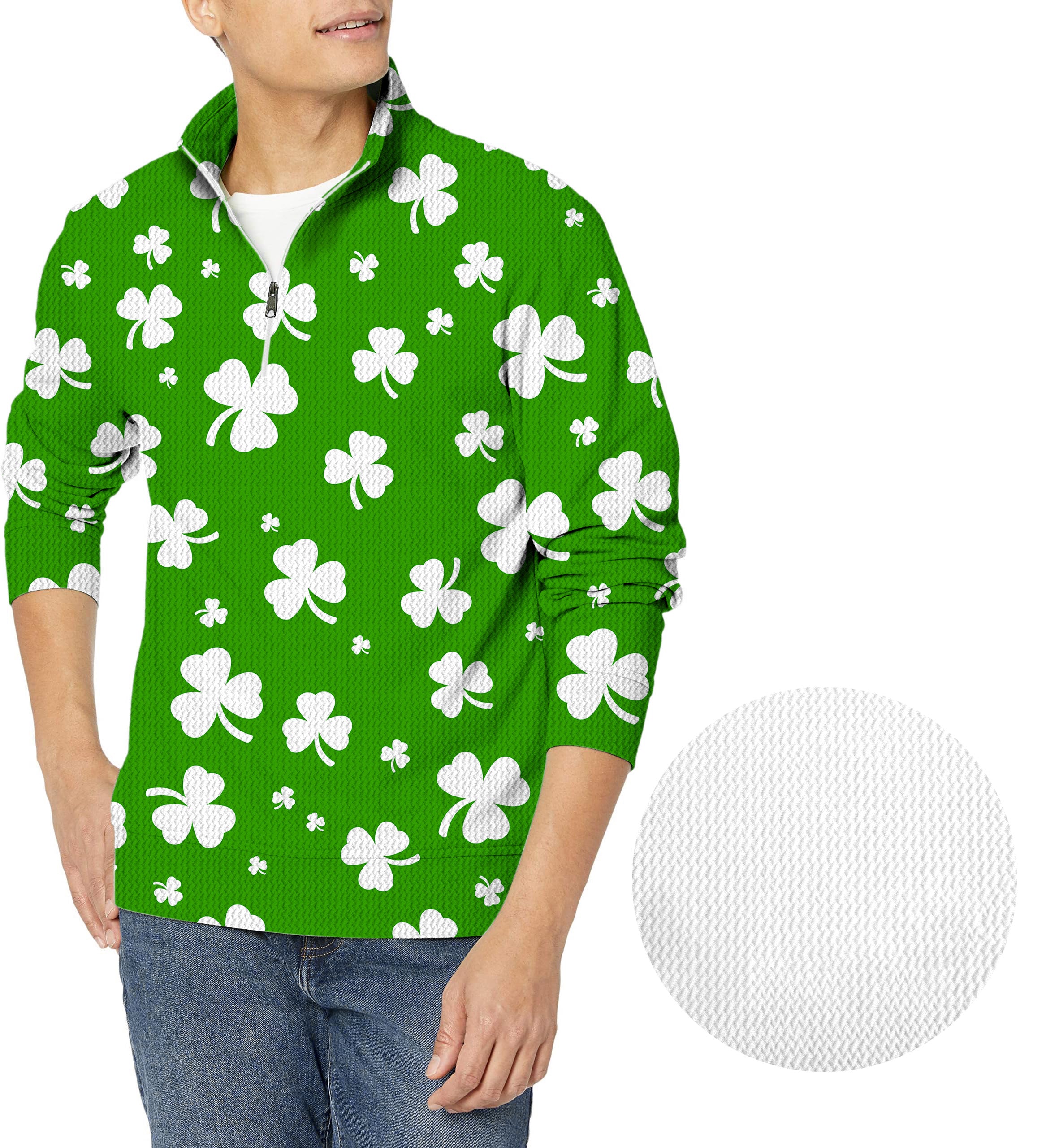 Leaf clover St. Patrick's Day-Men's Golf Waffle Zipper Pullover