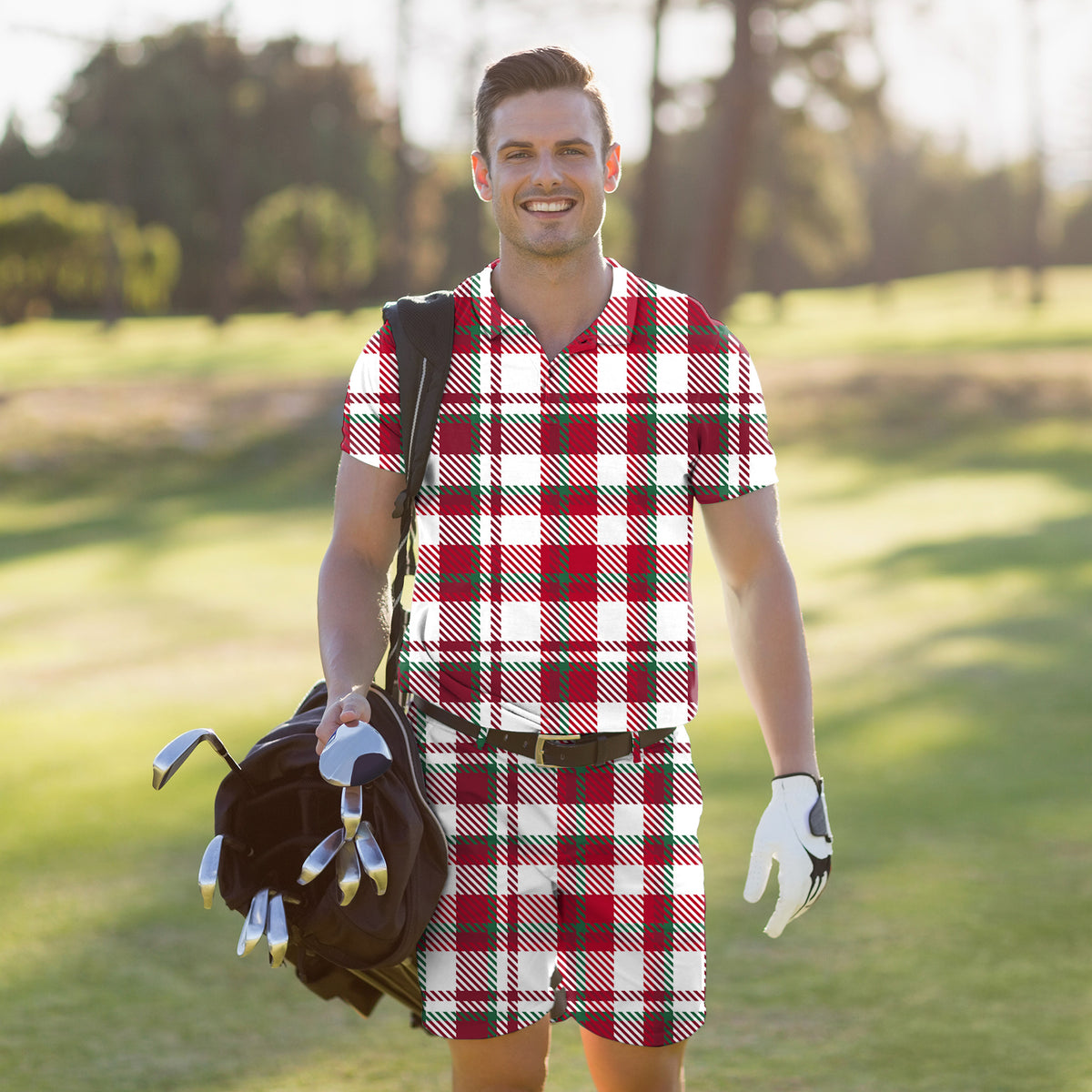 Men's Golf Set Polo+Shorts Christmas stripes