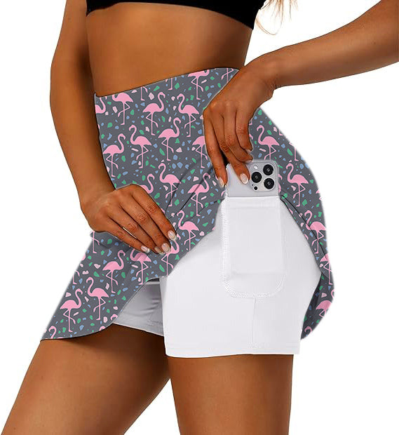 Women's Terrazzo Flamingo Golf Skirts Inner Shorts Pocket